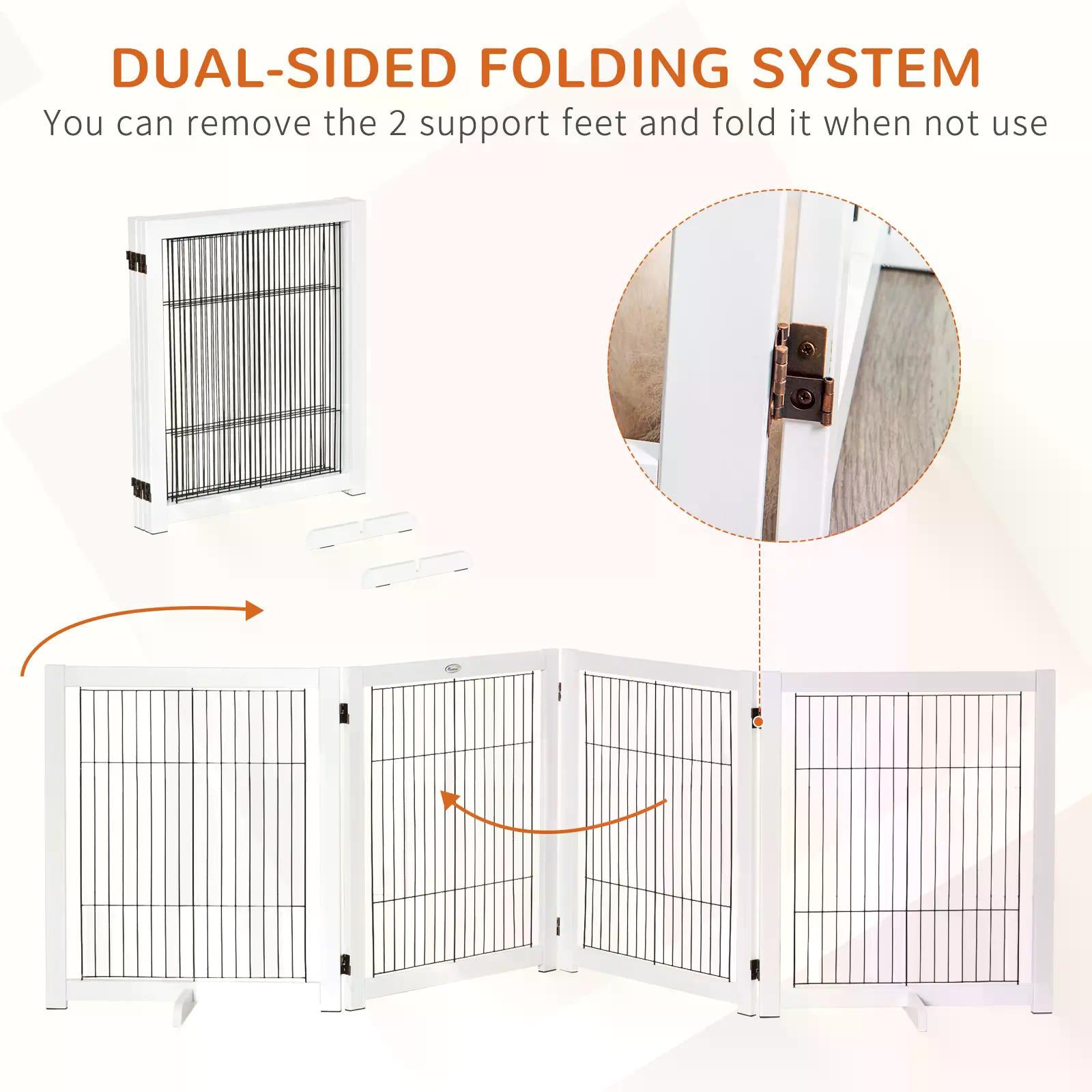 Dog Gate Wooden Foldable Small & Medium-Sized Pet Gate 4 Panel with Support Feet Pet Fence Safety Barrier for House Doorway Stairs White-4