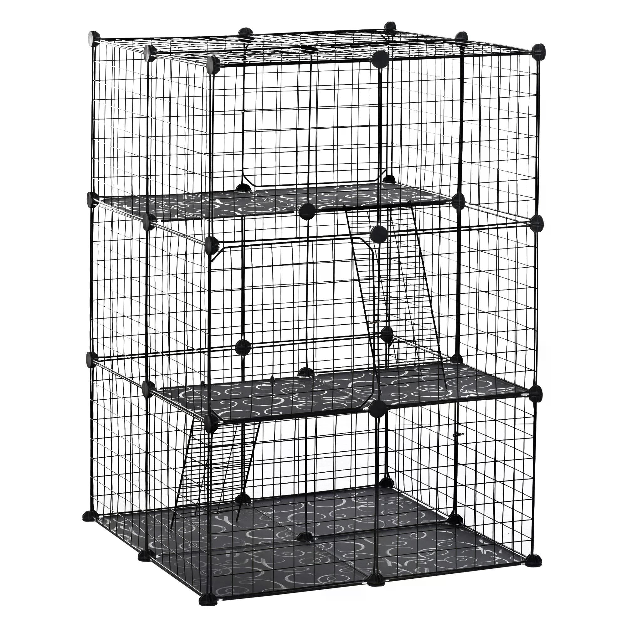 Pet Playpen DIY Small Animal Cage Enclosure Metal Wire Fence 39 Panels with 3 Doors 2 Ramps for Kitten Bunny Chinchilla Pet Mink Black by PawHut-0