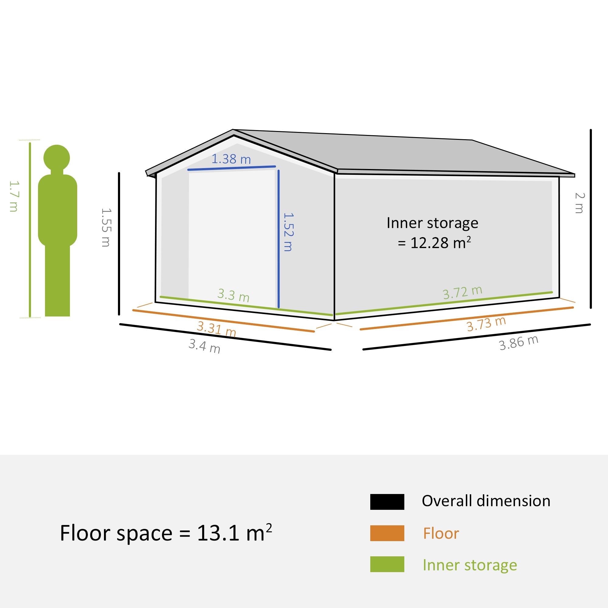 13 x 11 ft Metal Garden Shed Large Patio Roofed Tool Storage Box with Ventilation and Sliding Door, Deep Green-2