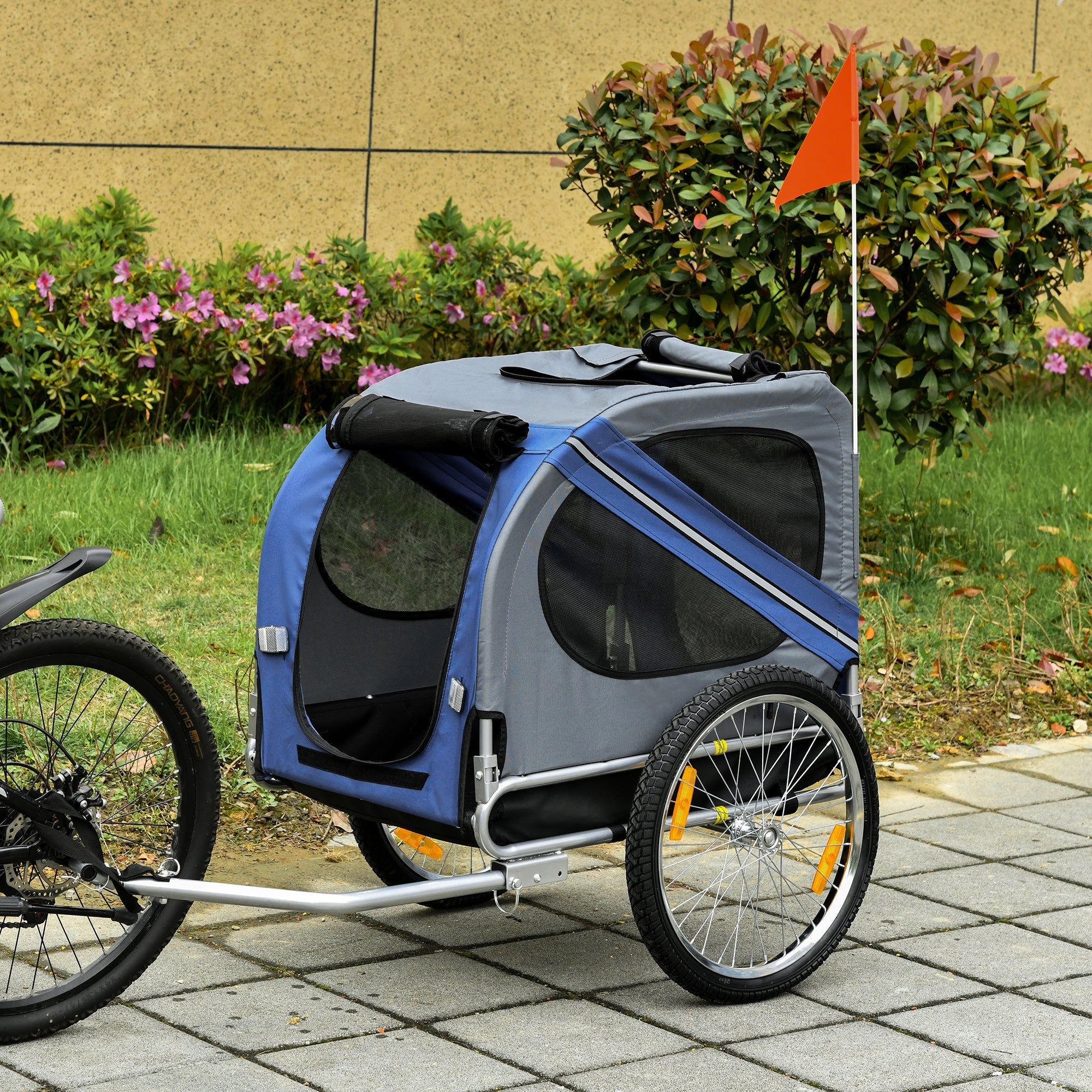 Dog Bike Trailer Pet Bicycle Trailer Foldable Dog Cat Bike Carrier with Suspension- Blue-1