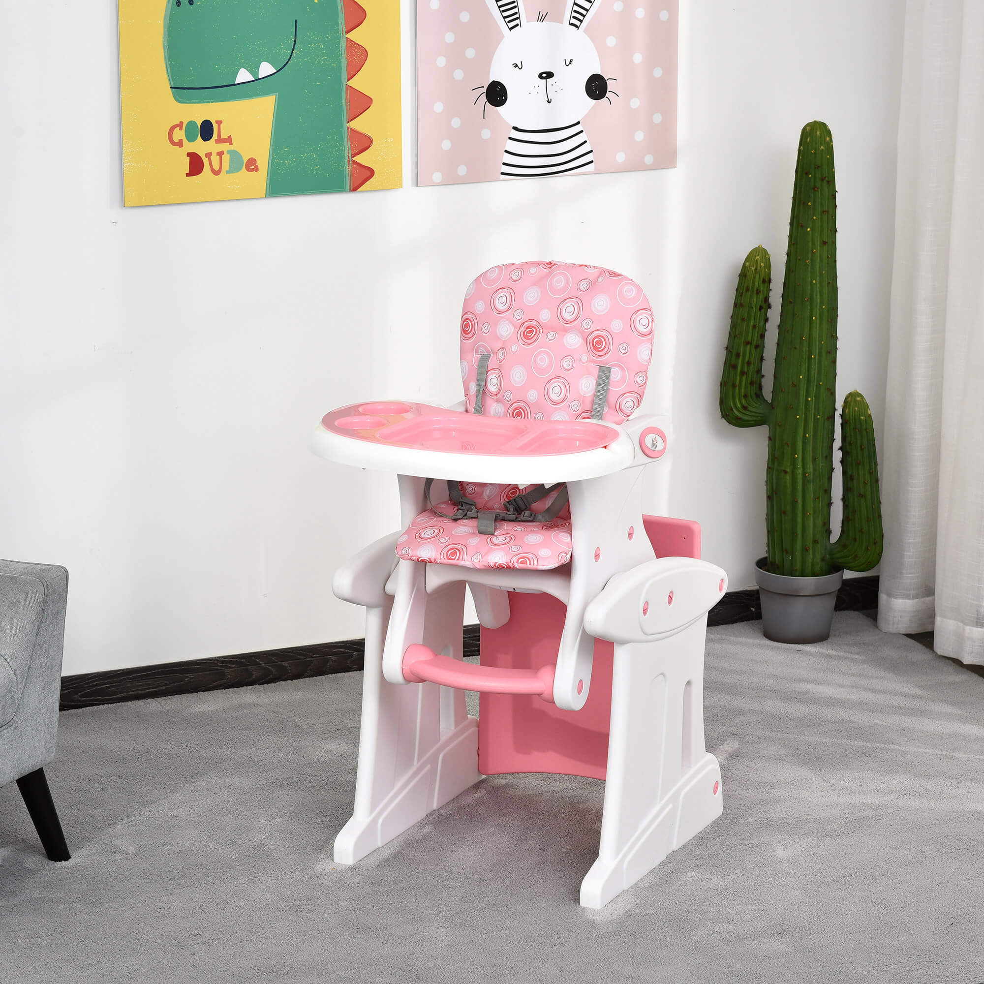 HDPE 3-in-1 Baby Booster High Chair Pink-1