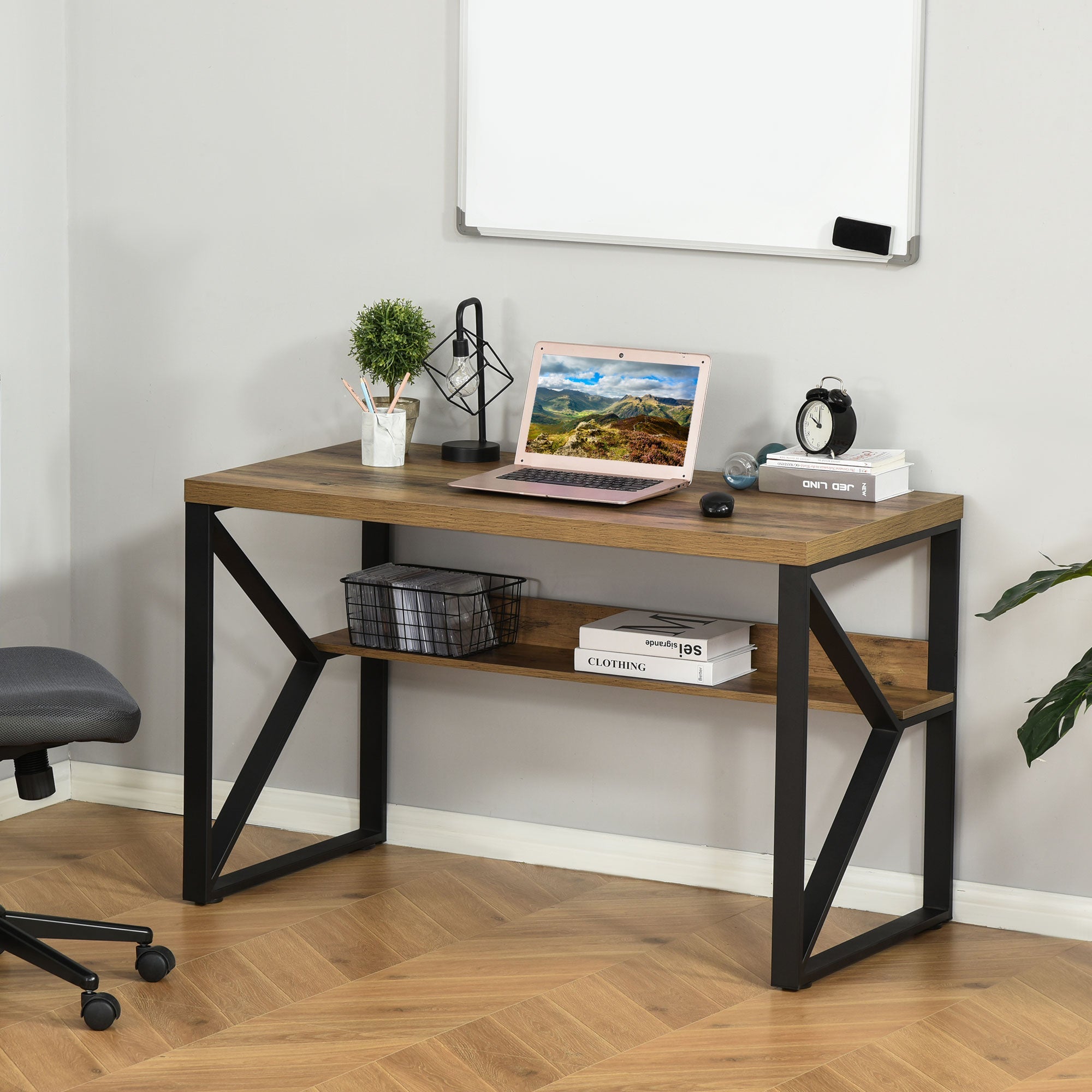 Writing Desk Computer Table Home Office PC Laptop Workstation Storage Shelf Black Brown Wood Effect-0