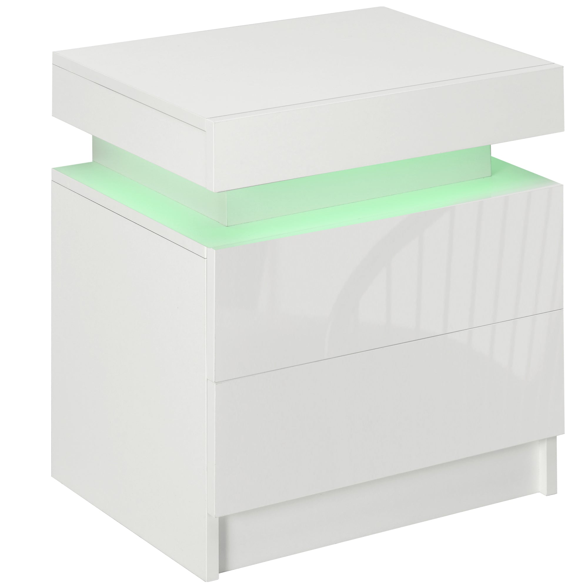 White Bedside Cabinets with LED Light, High Gloss Front Nightstand with 2 Drawers, for Living Room, Bedroom-0