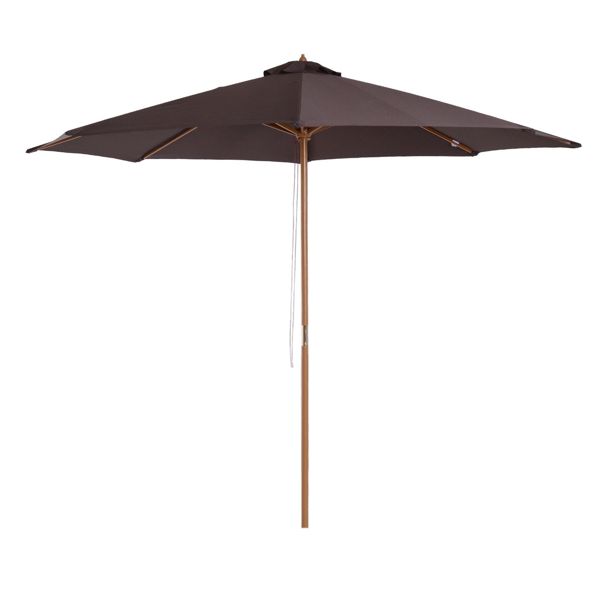 ⌀3m Bamboo Wooden Market Patio Umbrella Garden Parasol Outdoor Sunshade Canopy, 8-ribs,Coffee-0