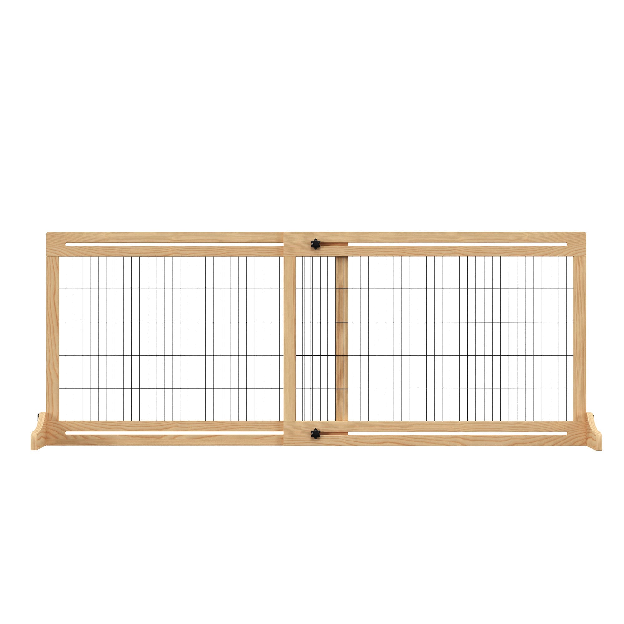 Adjustable Wooden Pet Gate, Freestanding Dog Barrier Fence with 2 Panels for Doorway, Hallway, 69H x 104-183 cm, Natural-0