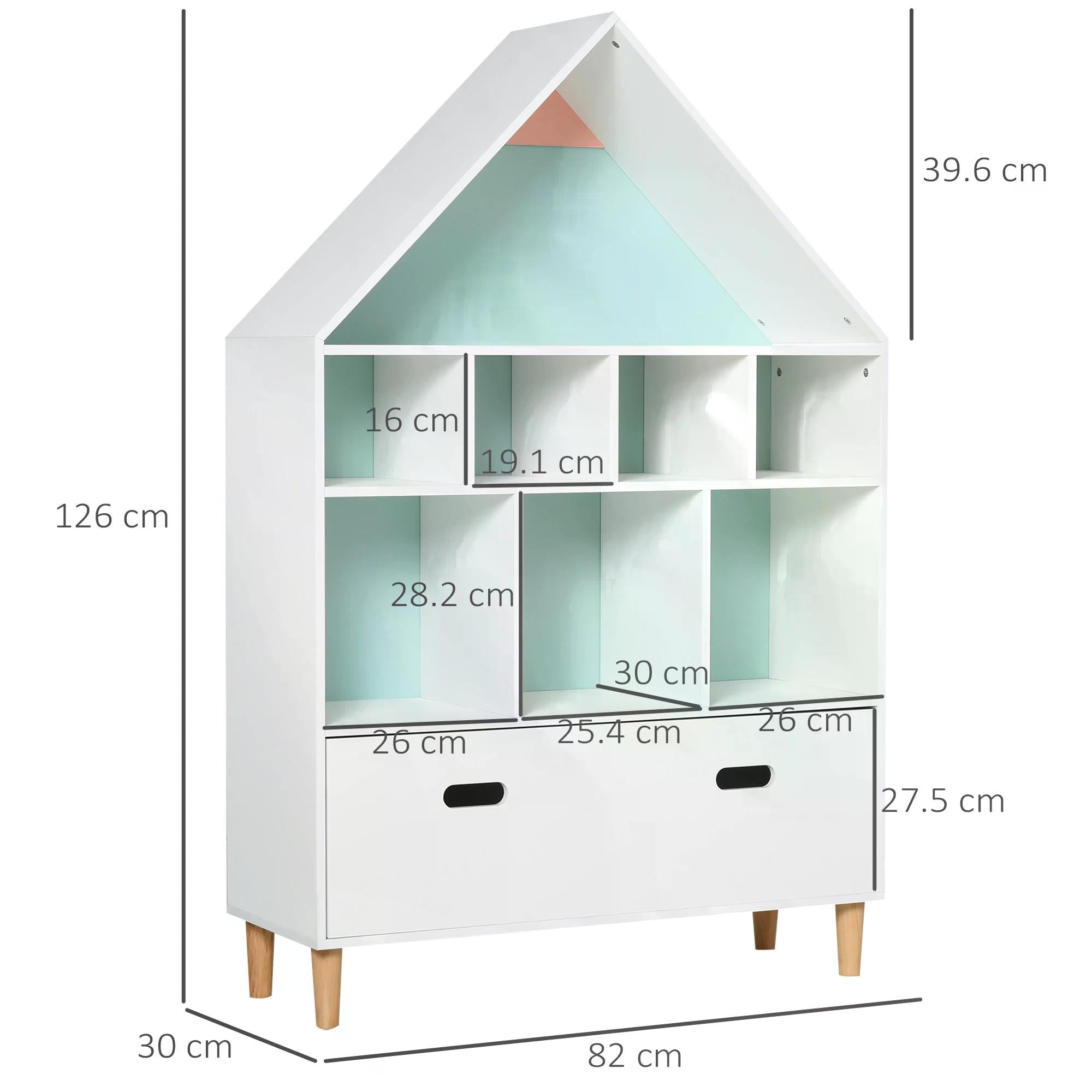 Kids Bookshelf Chest w/ Drawer Cubes Baby Toy Wood Organizer Display Stand Storage Cabinet 82x30x126cm White-2