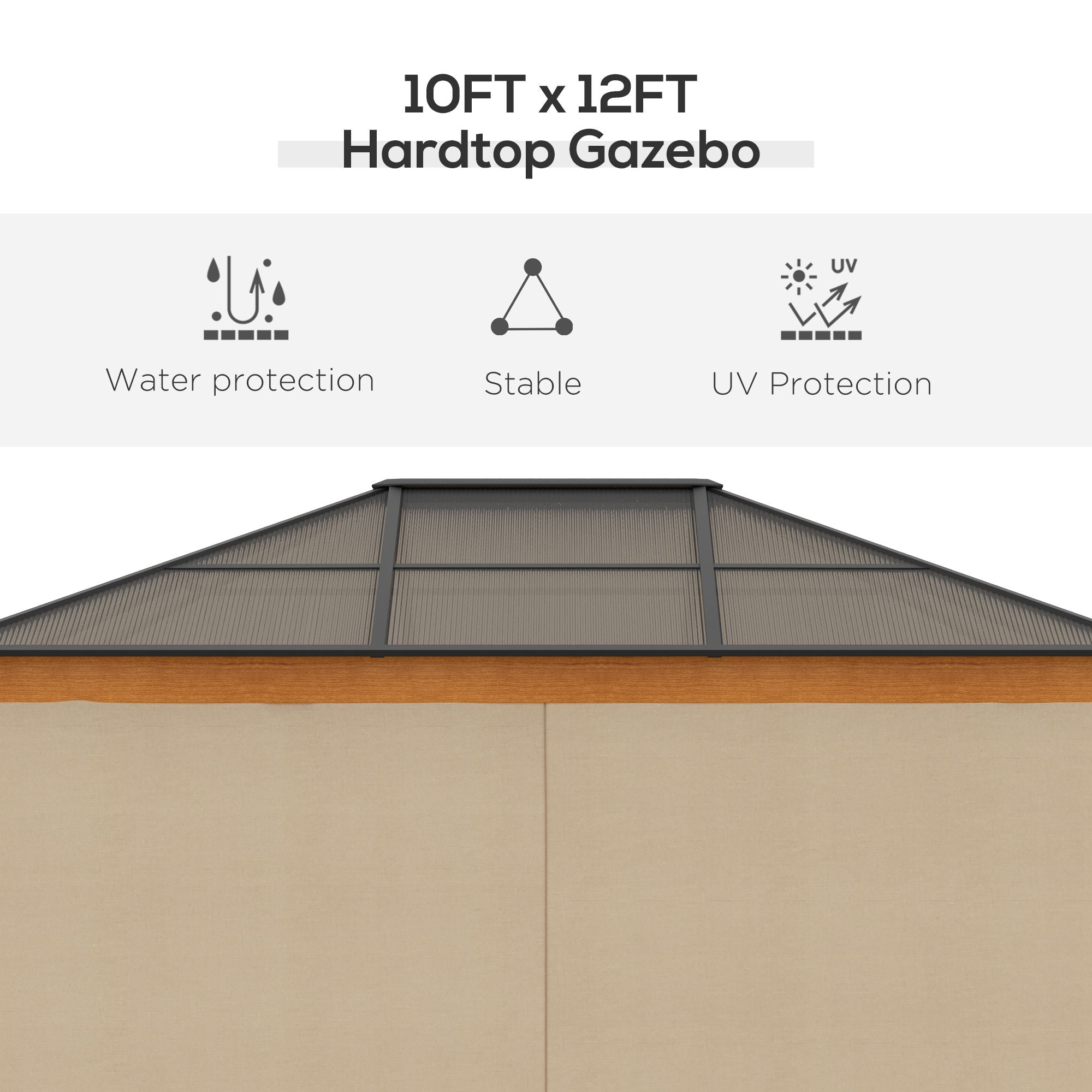 3 x 3.6 m Hardtop Gazebo Canopy with Polycarbonate Roof, Aluminium and Steel Frame, Nettings and Sidewalls for Garden, Patio, Khaki-3