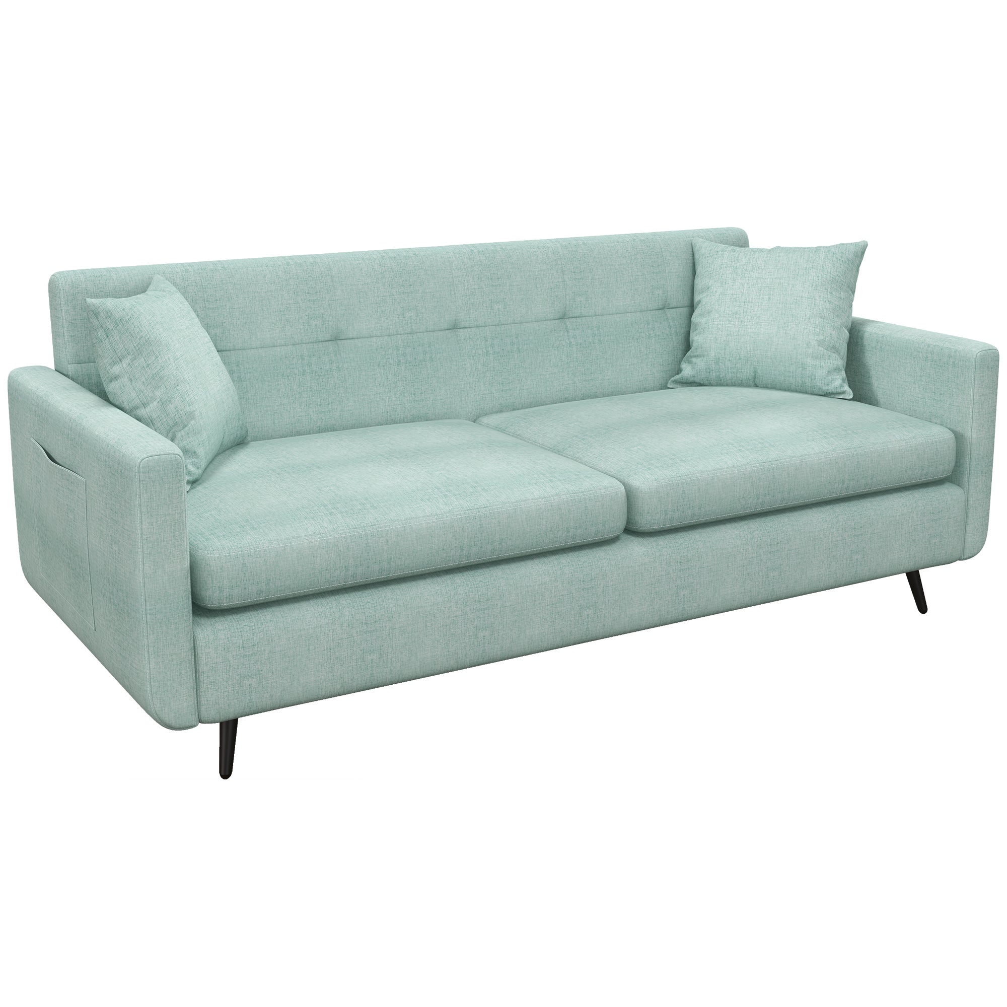 165cm 2 Seater Sofa for Living Room, Modern Fabric Couch, Tufted Loveseat Sofa Settee w/ Steel Legs, 2 Storage Pockets, Blue-0