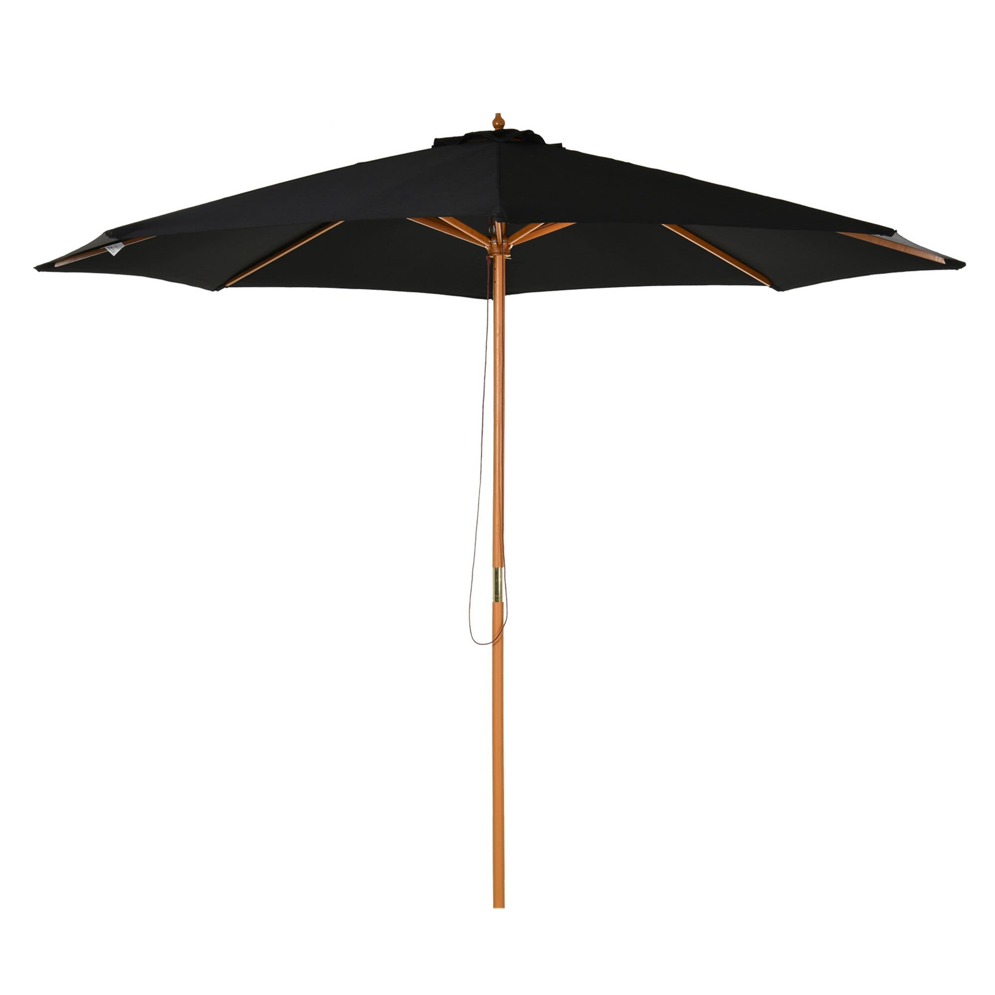 ⌀3m Bamboo Wooden Market Patio Umbrella Garden Parasol Outdoor Sunshade Canopy, 8-ribs,Black-0