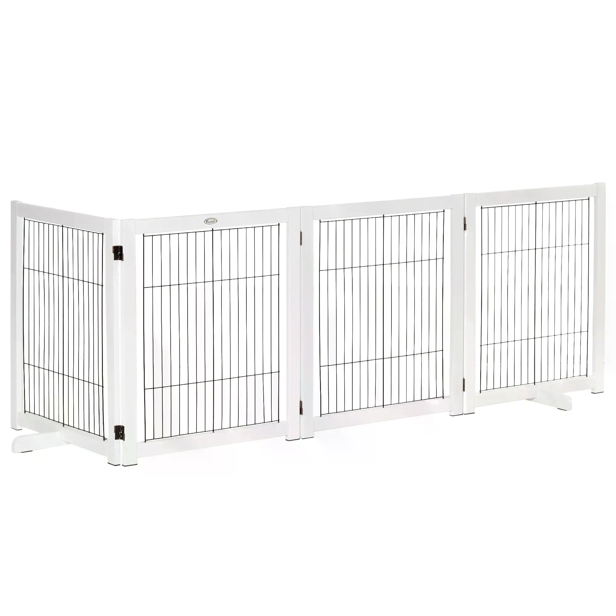 Dog Gate Wooden Foldable Small & Medium-Sized Pet Gate 4 Panel with Support Feet Pet Fence Safety Barrier for House Doorway Stairs White-0