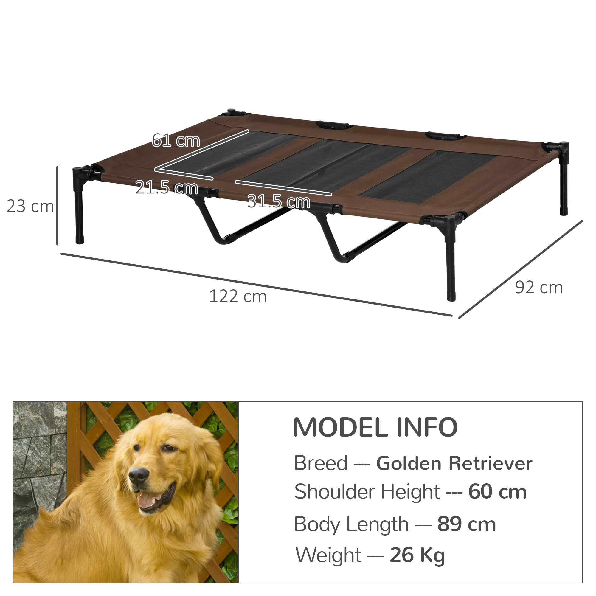 Cooling Elevated Dog Bed Portable Raised Pet Cot with Breathable Mesh, No-Slip Rubber Feet for Indoor & Outdoor Use, Brown-2