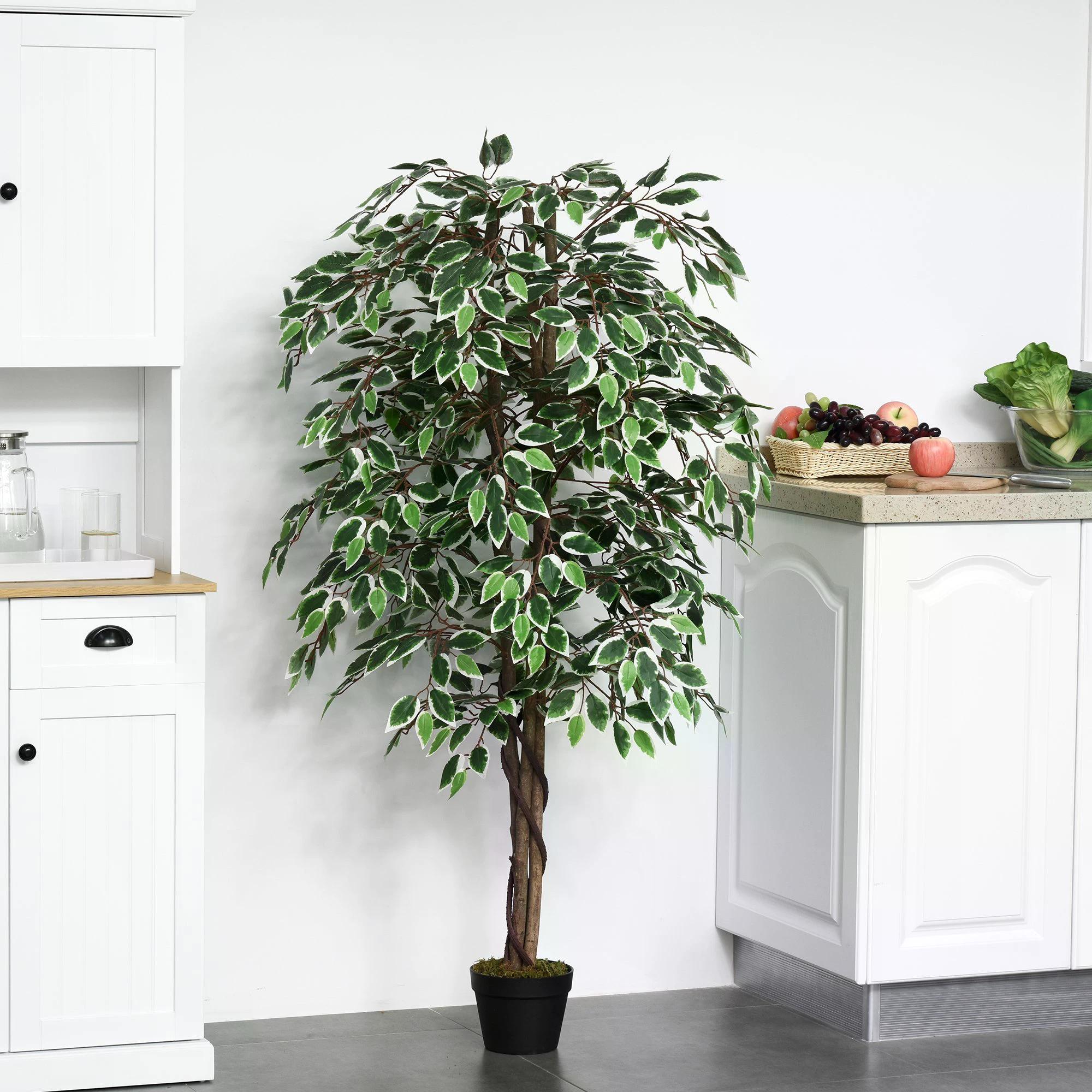 160cm/5.2FT Artificial Ficus Silk Tree with Nursery Pot, Decorative Fake Plant, for Indoor Outdoor Décor-0