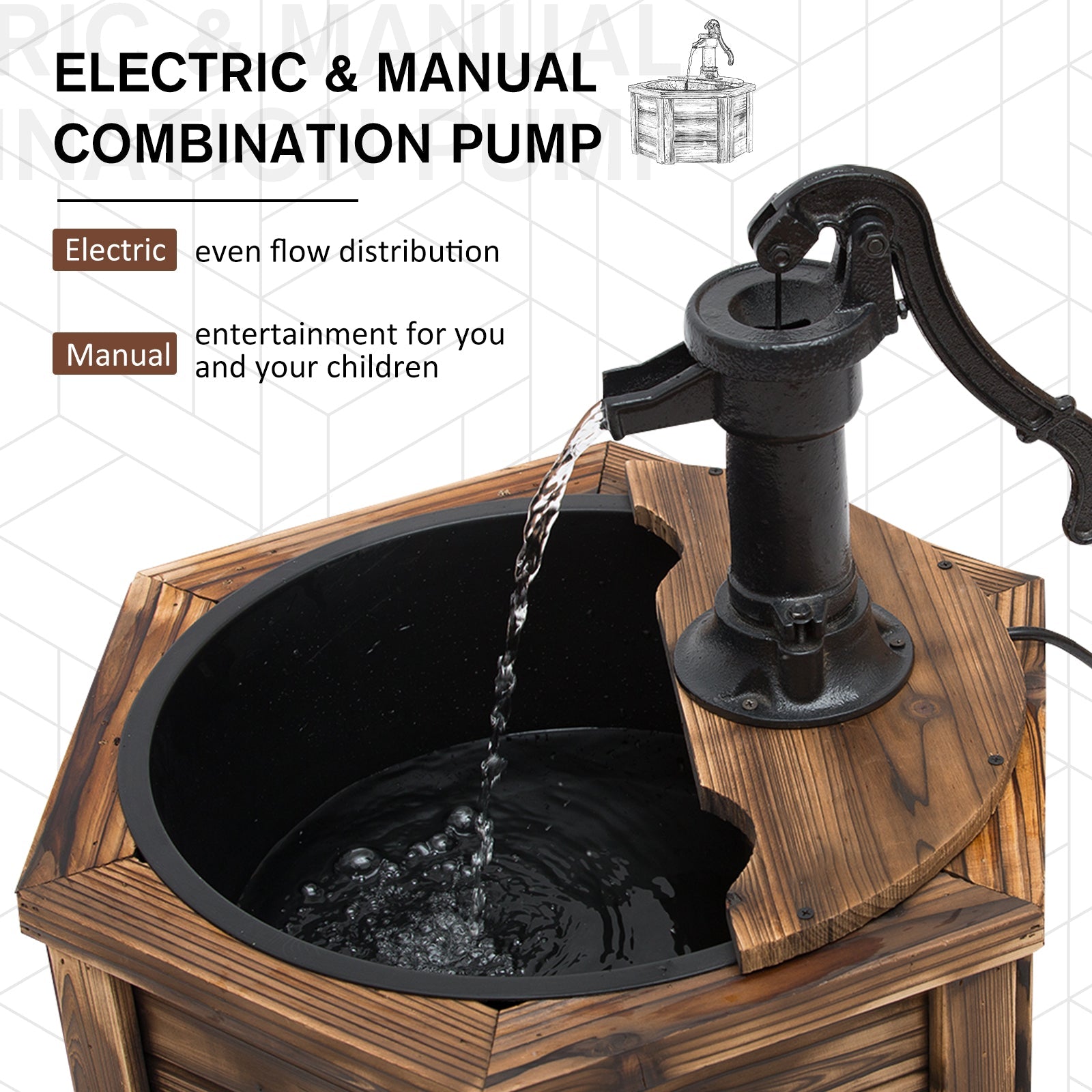 Wooden Electric Water Fountain Garden Ornament Oasis 220V-3