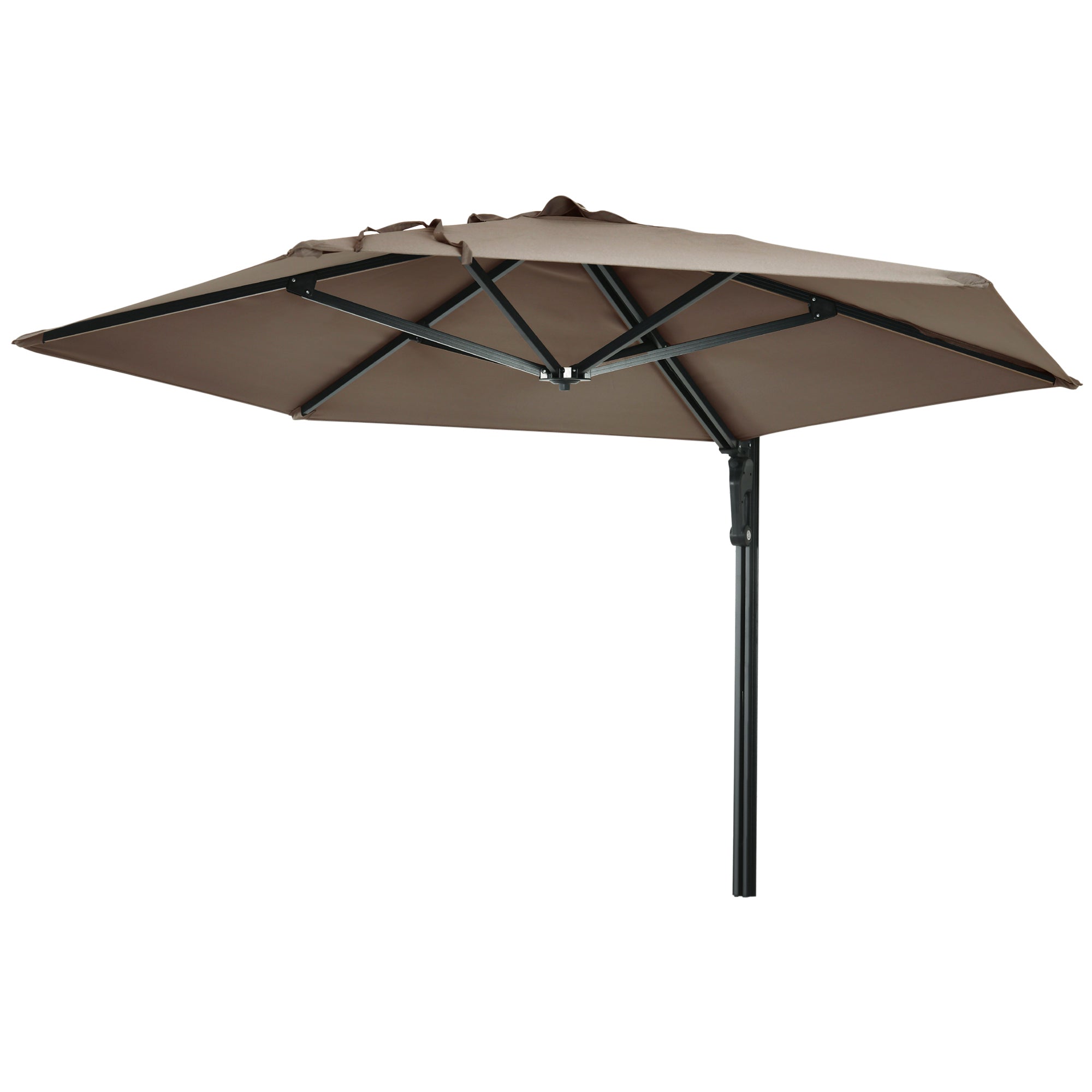 Wall Mounted Parasol, Hand to Push Outdoor Patio Umbrella with 180 Degree Rotatable Canopy for Porch, Deck, Garden, 250 cm, Khaki-0