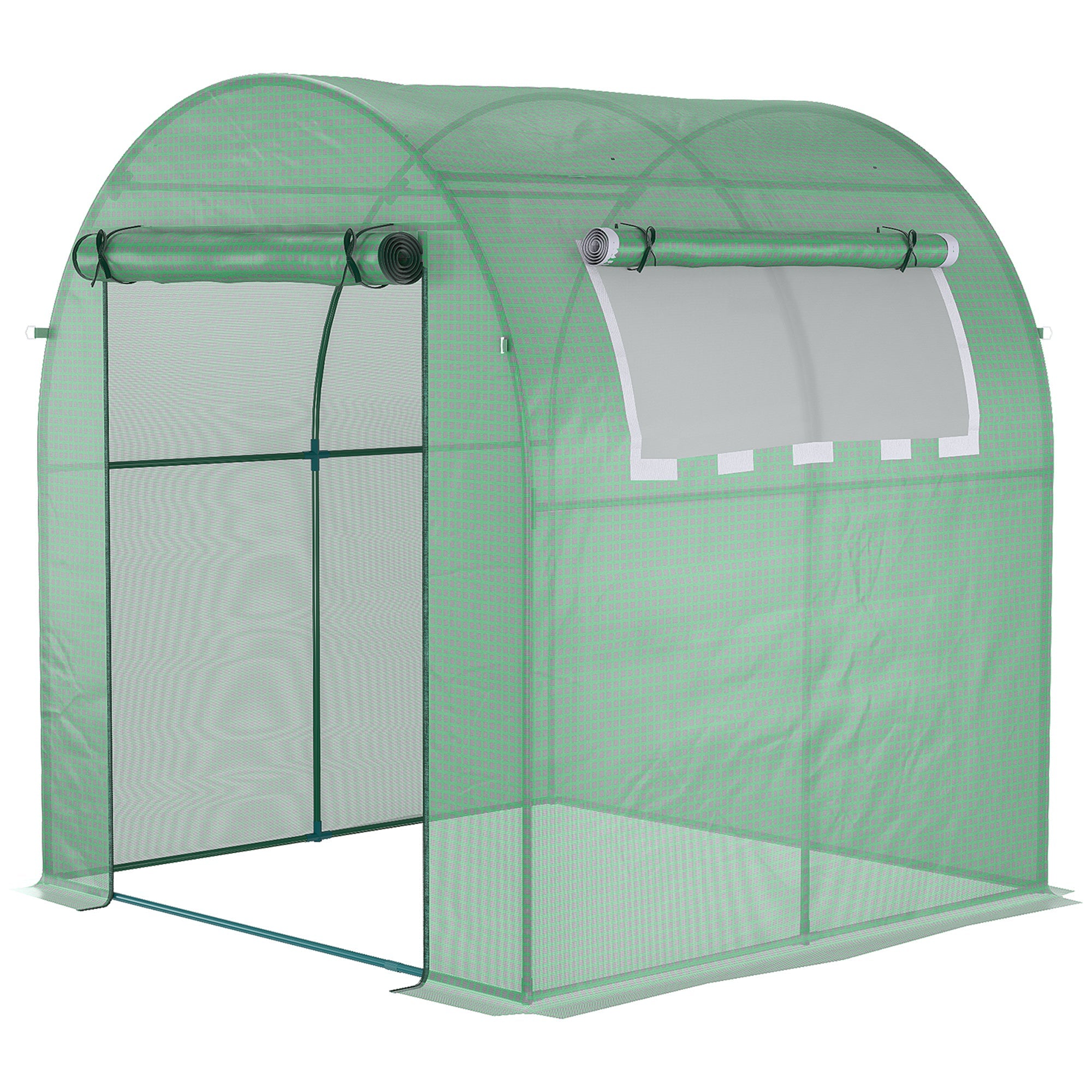 Walk in Polytunnel Greenhouse, Green House for Garden with Roll-up Window and Door, 1.8 x 1.8 x 2 m, Green-0