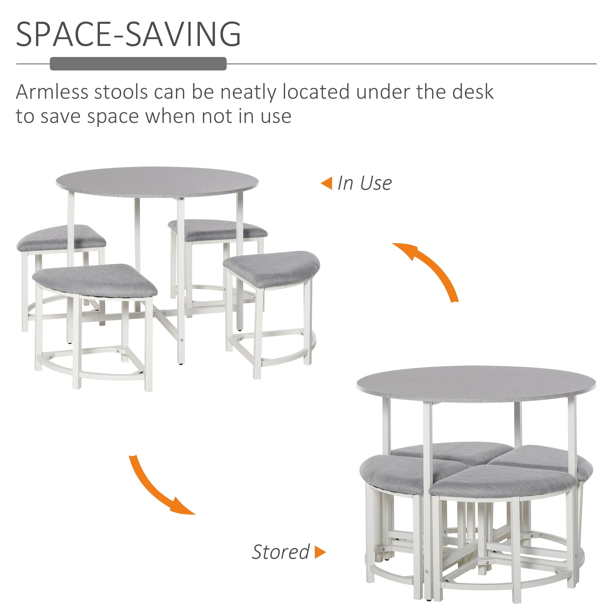 Modern Round Dining Table Set with 4 Upholstered Stools for Dining Room, Kitchen, Dinette-3