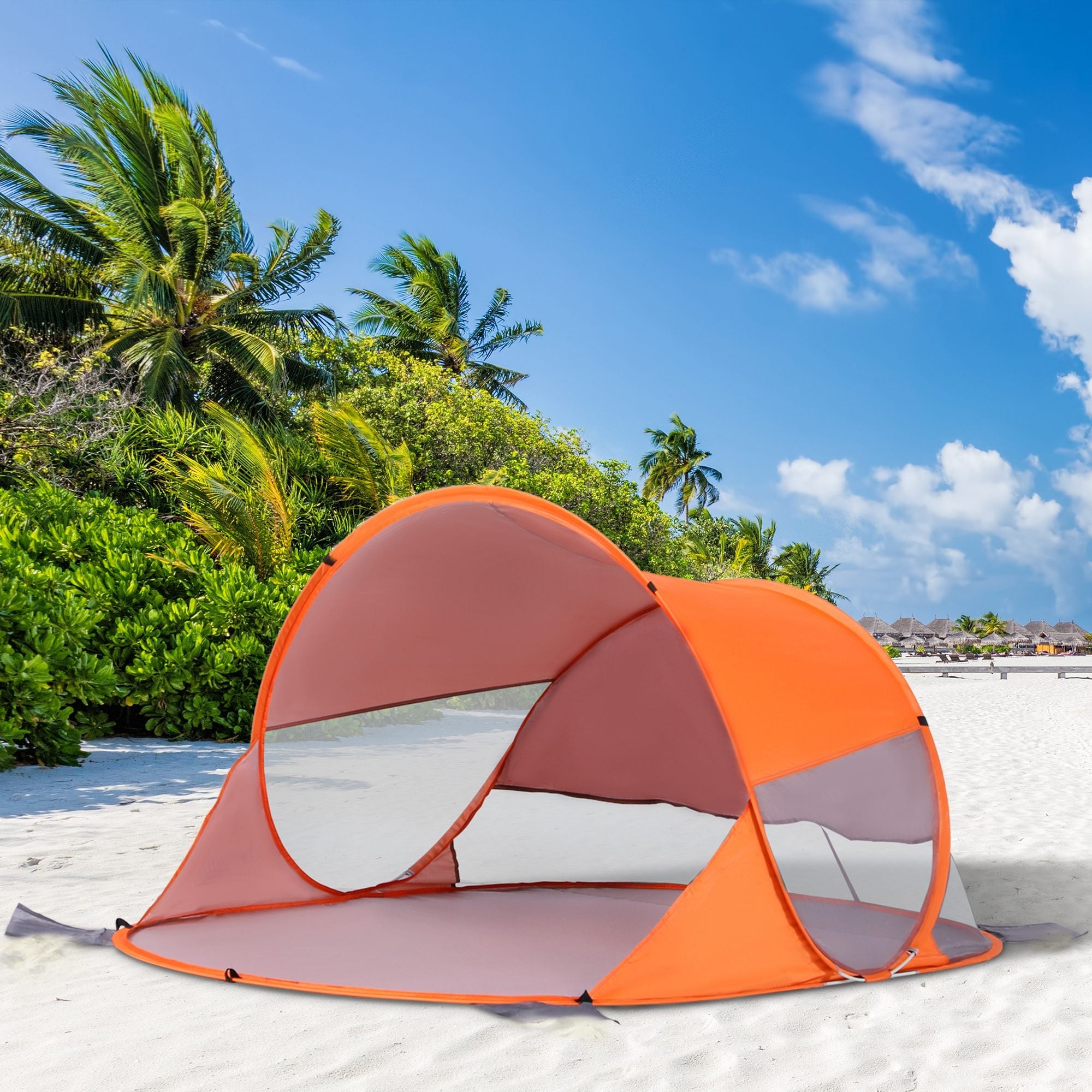 1-2 Person Pop up Beach Tent Hiking UV 30+ Protection Patio Sun Shelter Portable Automatic - Orange-0