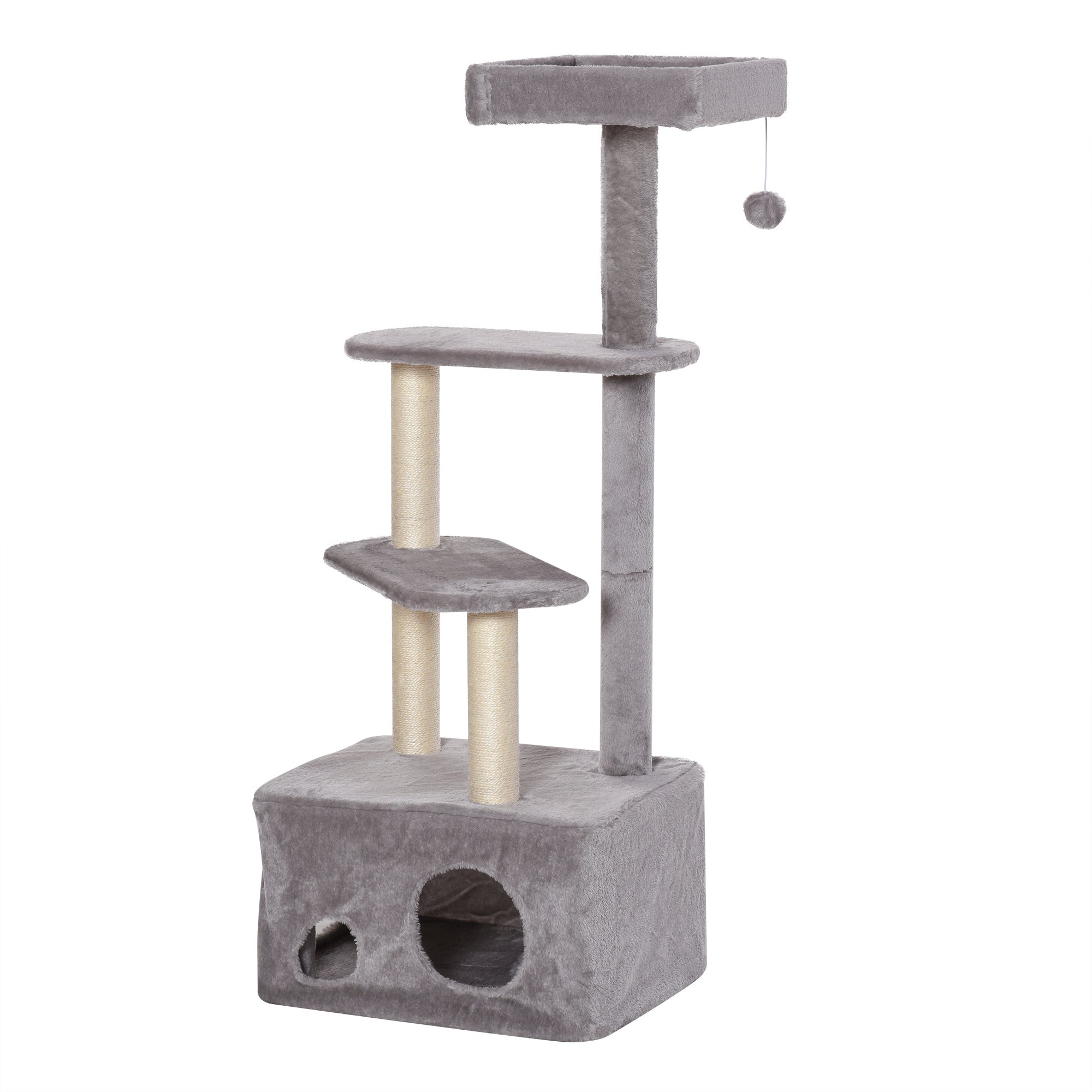 Cat Tree Kitten Tower 4-level Activity Centre Pet Furniture with Sisal Scratching Post Condo Plush Perches Hanging Ball Toys Grey-0