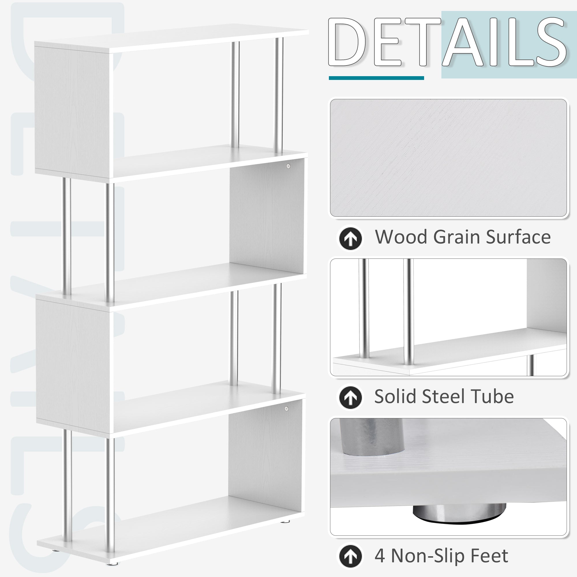 Wooden S Shape Bookcase Bookshelf Dividers Storage Display Unit White-4