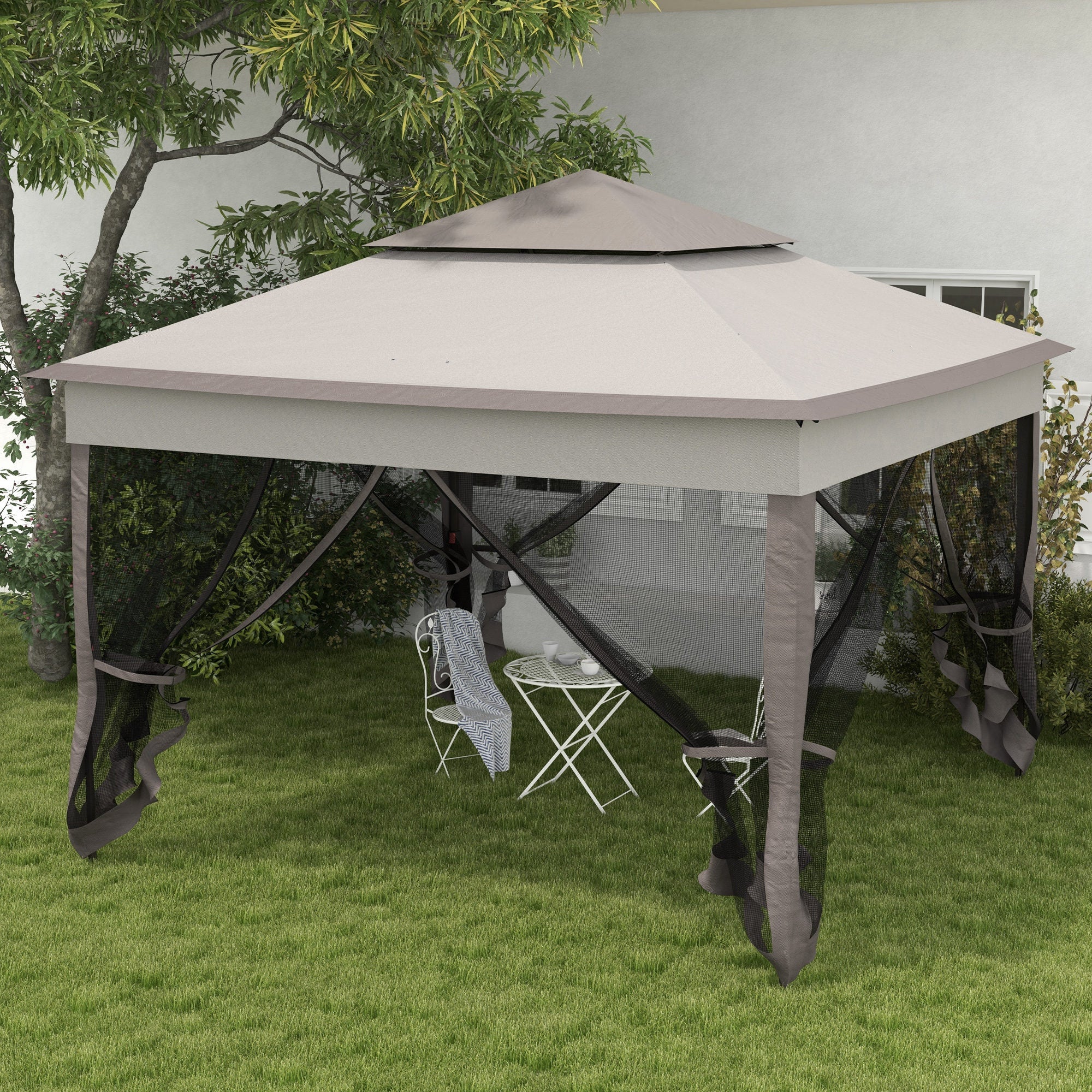 3 x 3(m) Pop Up Gazebo, Double-roof Garden Tent with Netting and Carry Bag, Party Event Shelter for Outdoor Patio, Light Grey-1