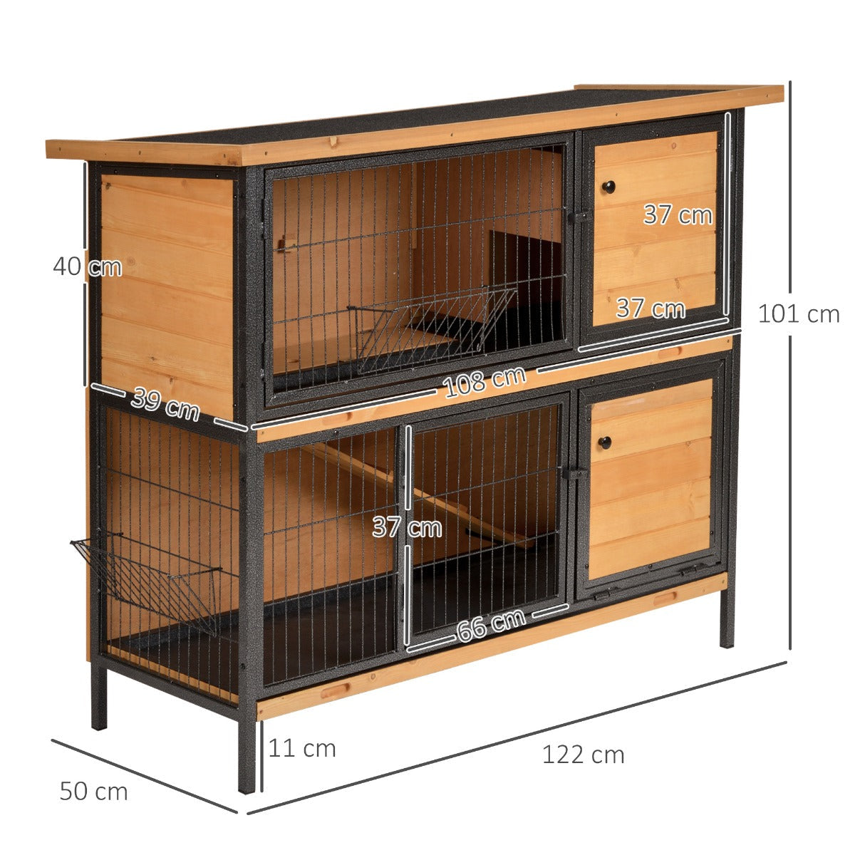 2-Floor Wooden Guinea Pigs Hutches Bunny Cage Metal Frame Pet House with Slide-Out Tray Feeding Trough Ramp Lockable Door Openable Roof-2