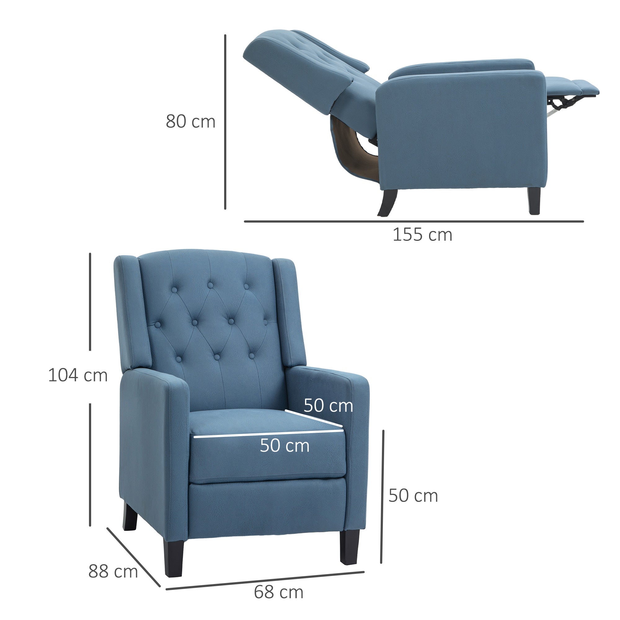 Wingback Recliner Chair for Home Theater, Button Tufted Microfibre Cloth Reclining Armchair with Leg Rest, Deep Blue-2