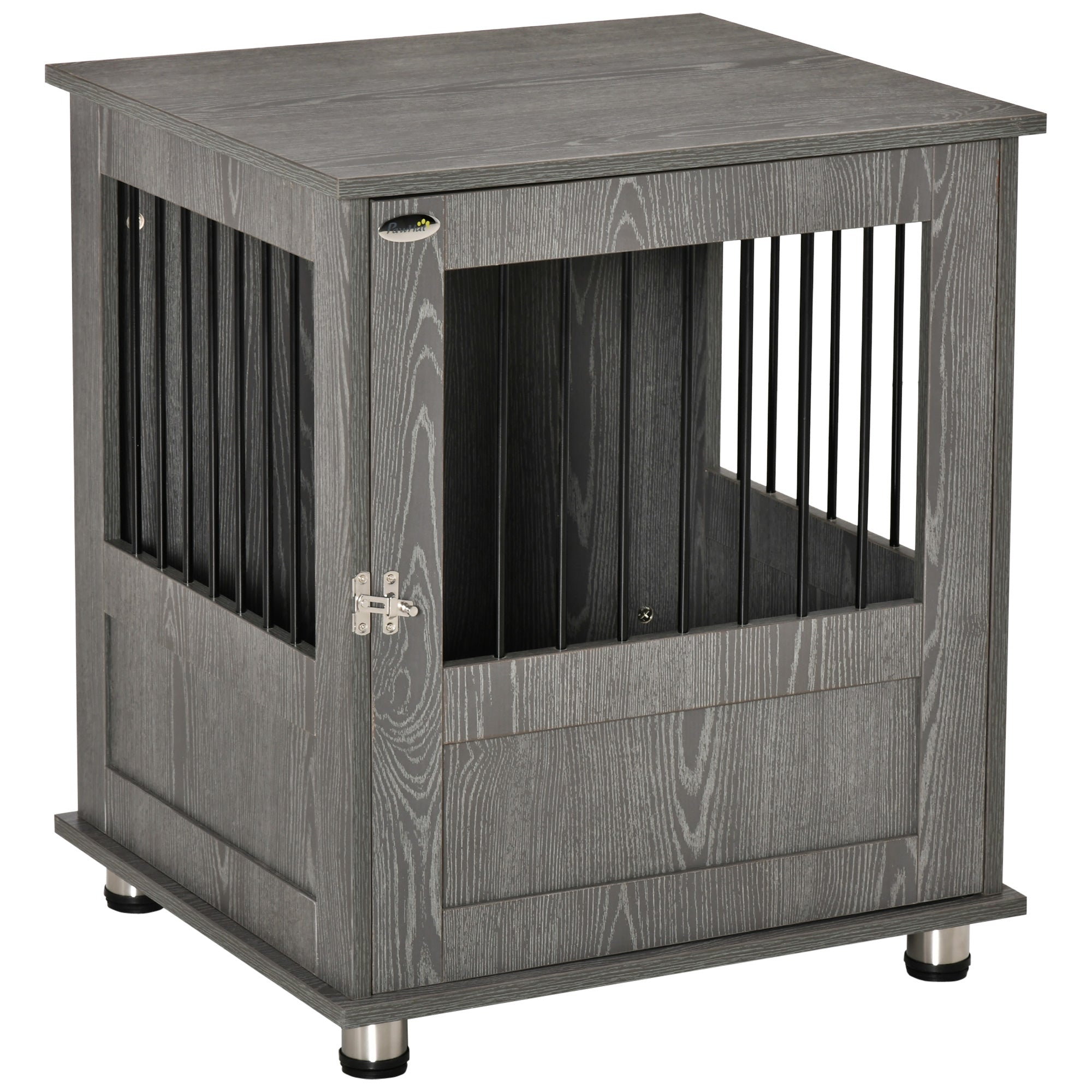 Dog Crate Furniture, Wooden End Table, Small Pet Kennel with Magnetic Door Indoor Crate Animal Cage, Grey-0