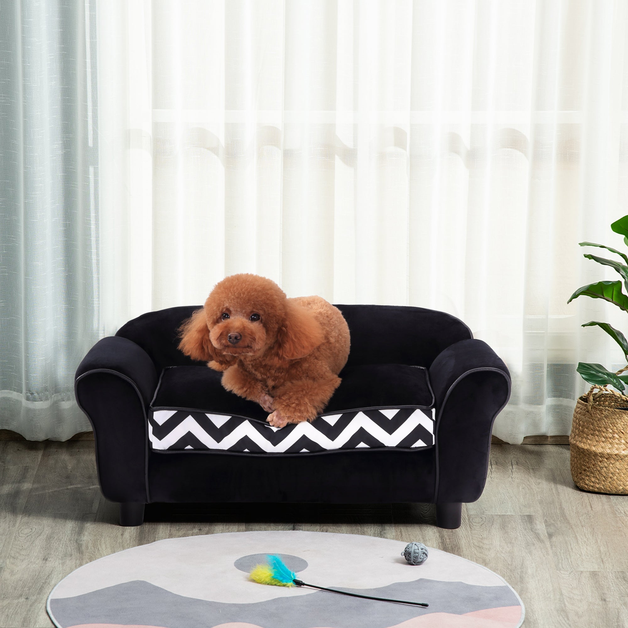 Dog Sofa Bed for XS-Sized Dogs, Pet Sofa Cat Sofa with Soft Cushion, Washable Cover, Removable Legs, Wooden Frame - Black-1