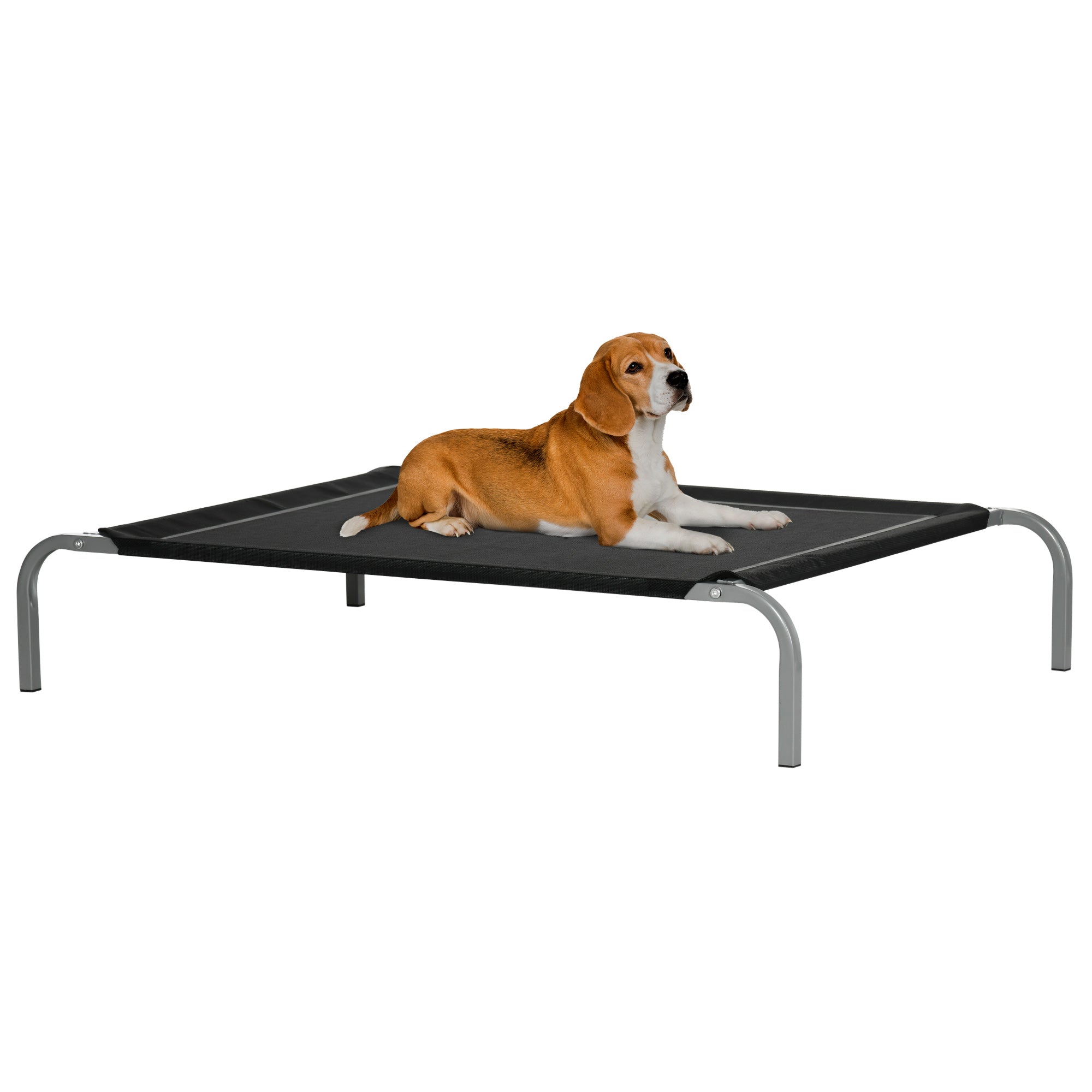 Elevated Pet Bed Cooling Raised Cot-Style Bed for Large Medium Sized Dogs with Non-slip Pads Breathable Mesh Fabric, 110 x 75 x 20 cm - Black-0