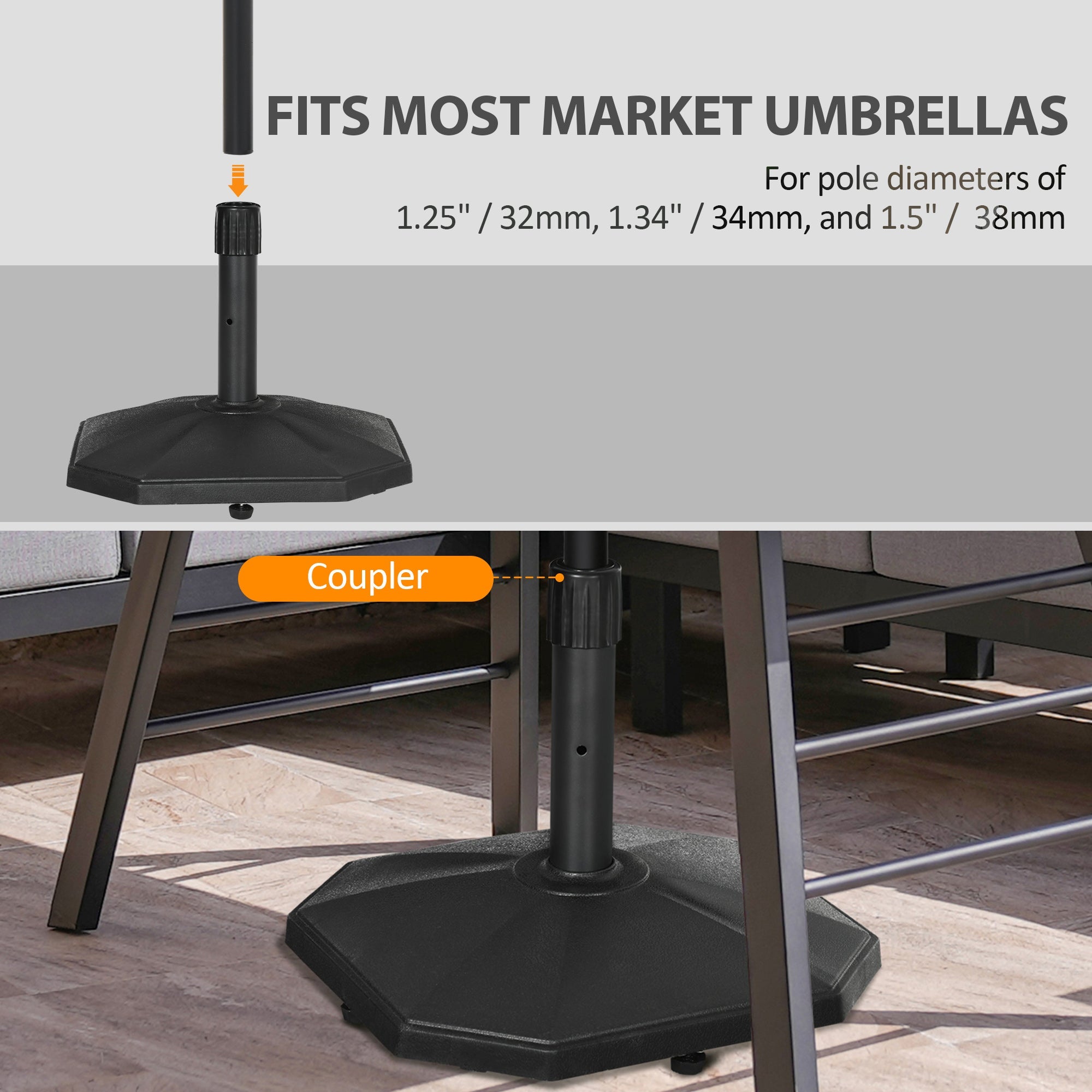 18kg Patio Parasol Base, Concrete Umbrella Base, 45.5cm Outdoor Umbrella Stand Holder for Parasol Poles 34mm, 38mm and 48mm, Black-3