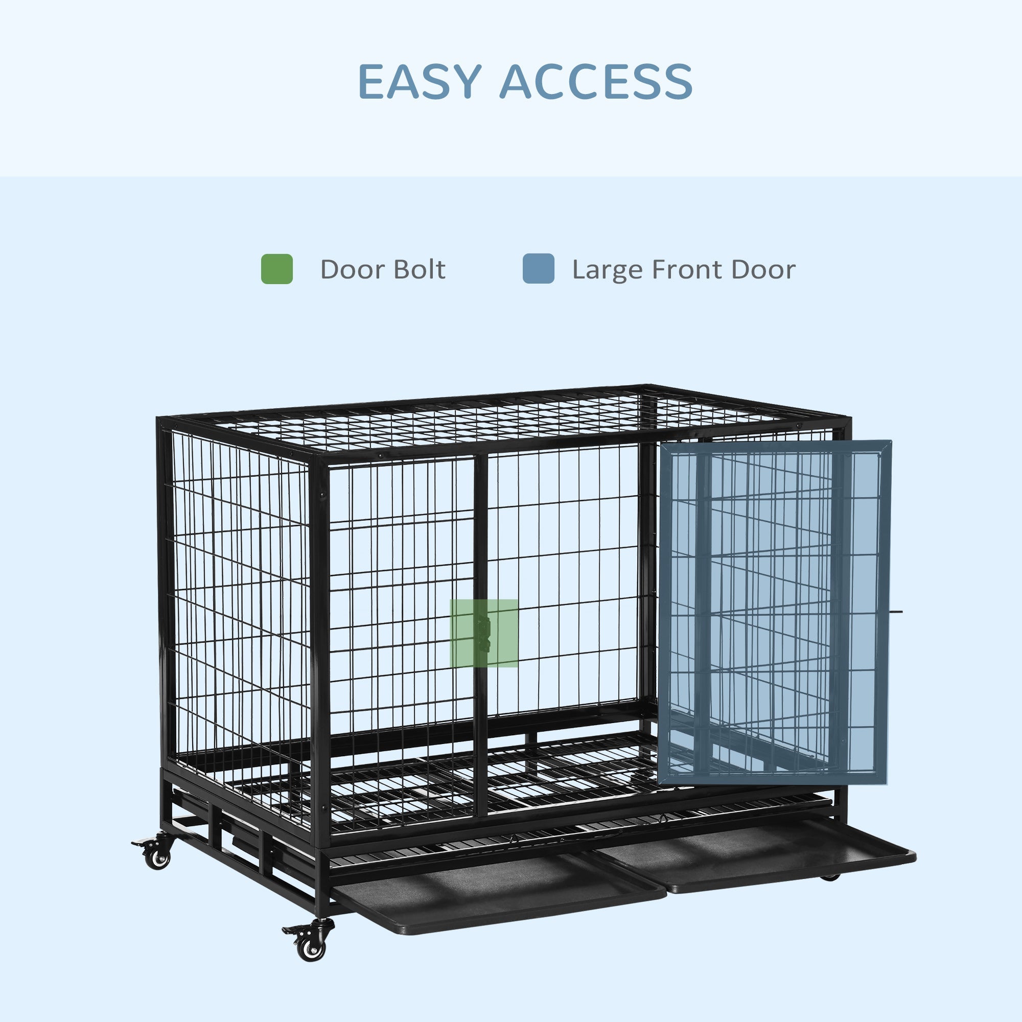 43" Heavy Duty Metal Dog Kennel Pet Cage with Crate Tray and Wheels - Black (Large)-4