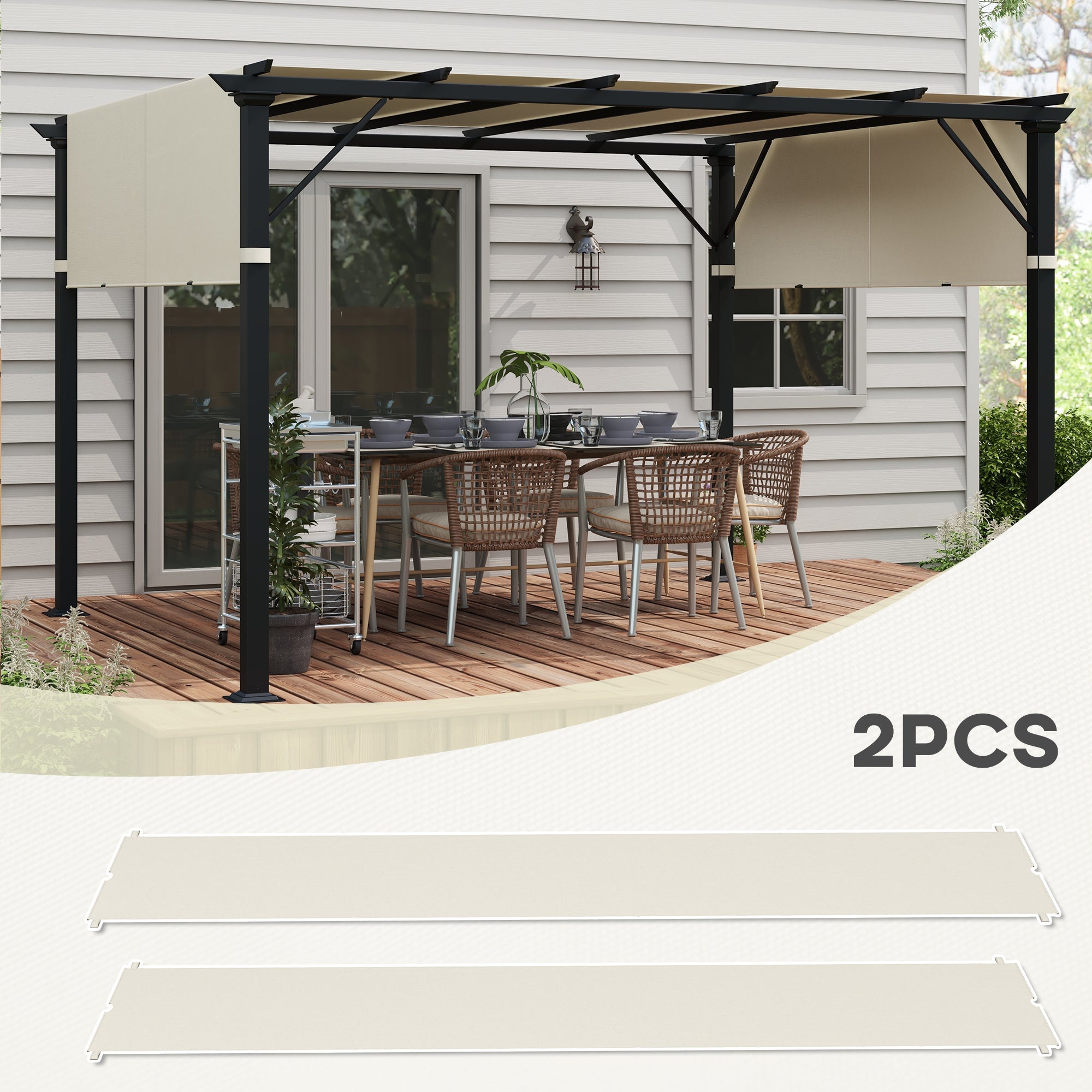 2 Pcs UV Protection Pergola Replacement Canopy, Pergola Shade Cover, Easy to Install, for 3 x 3(m) Pergola, Cream White-3