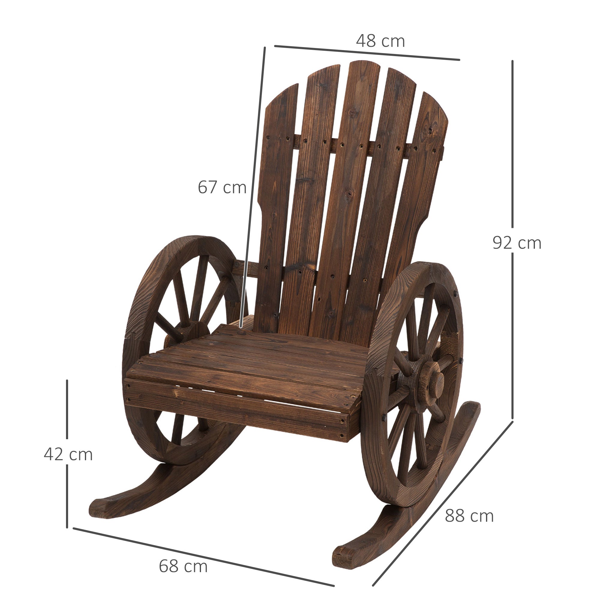 Wooden Adirondack Rocking Chair Reclining Armchair Outdoor Garden Furniture Patio Porch Rocker - Carbonized Wood Colour-2