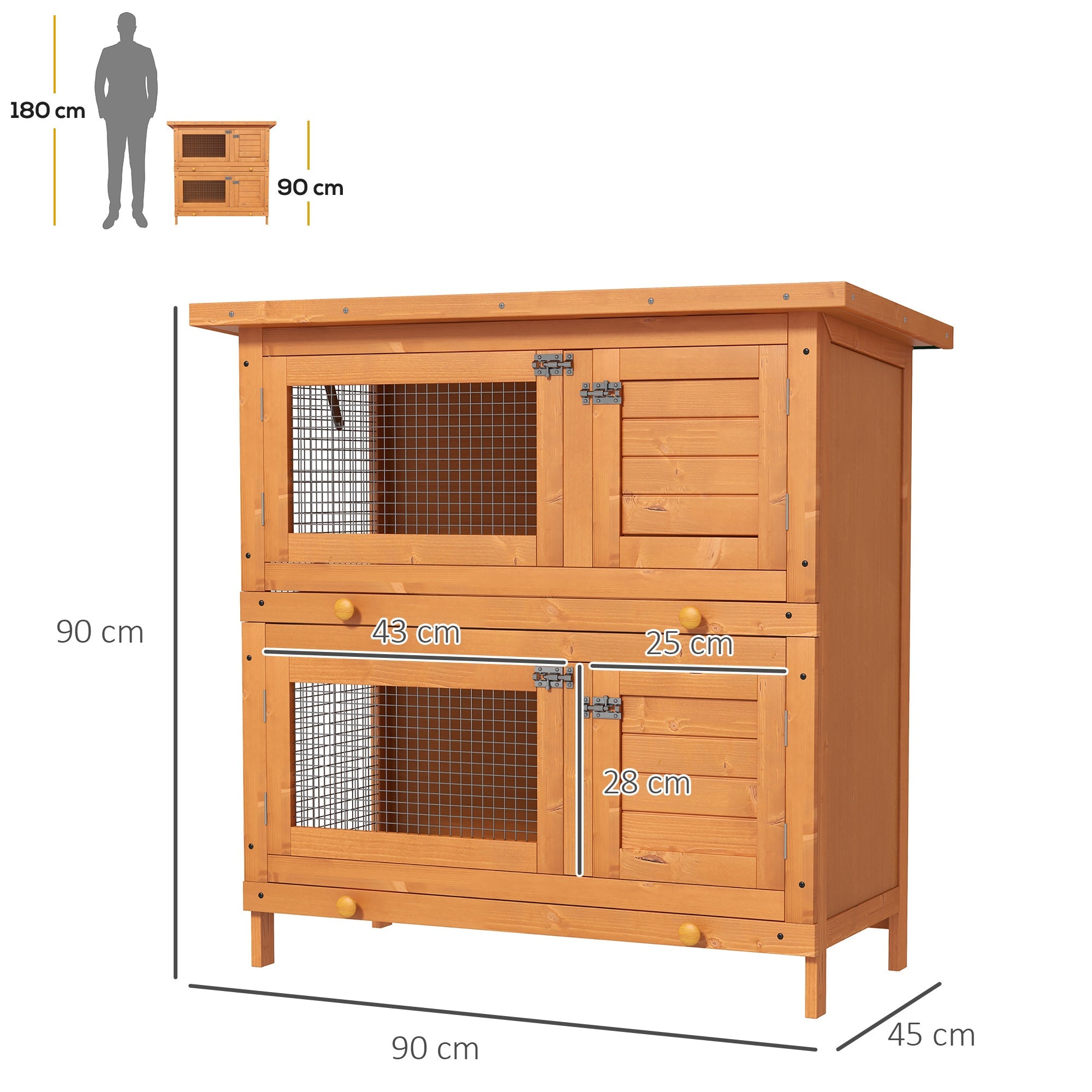 Wooden Rabbit Hutch 2 Tiers Bunny House Rabbit Cage w/ Slide-Out Tray and Hinged Opening Roof Small Animal House for Indoor-2