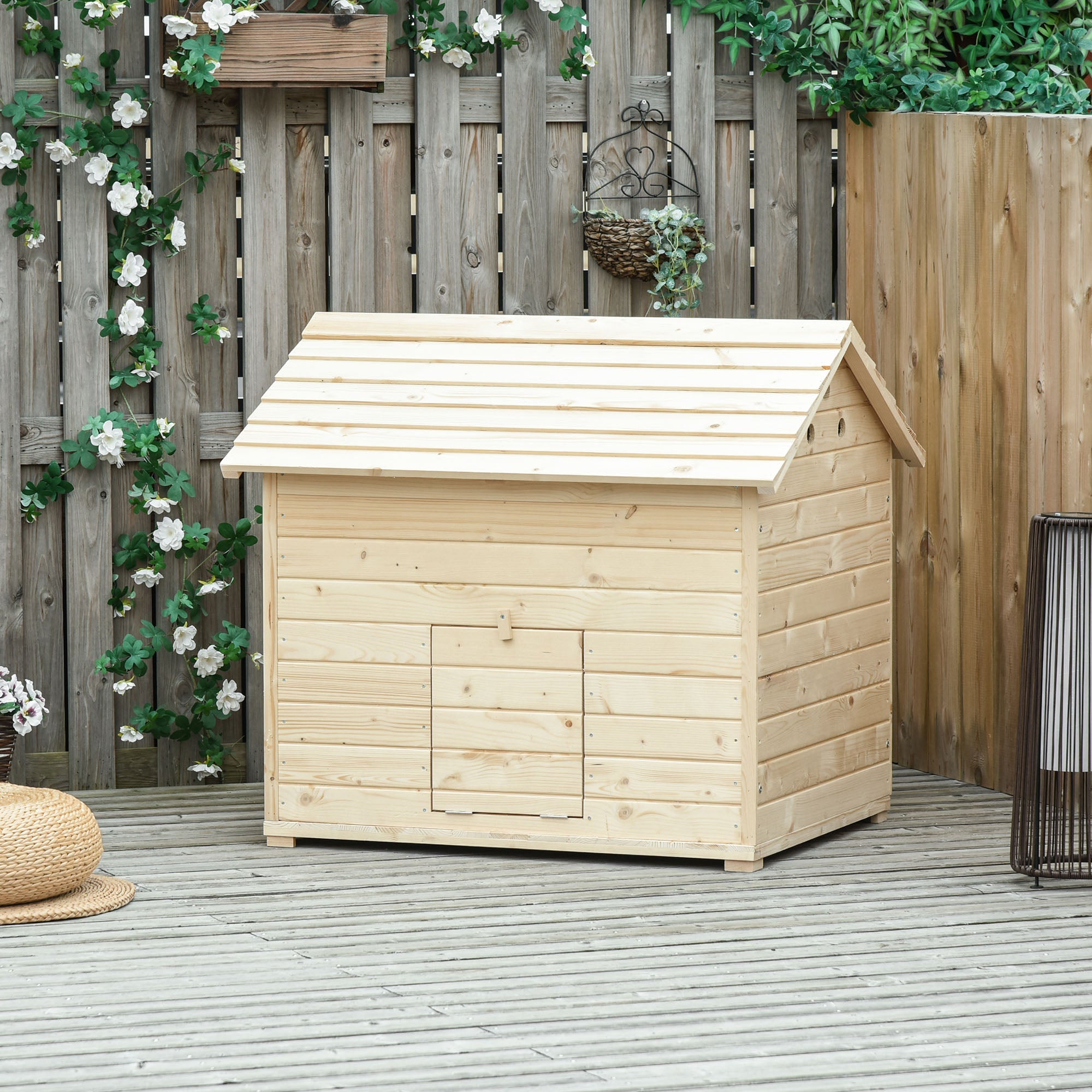 Wooden Duck House Poultry Coop for 2-4 Ducks with Openable Roof Raised Feet Air holes Natural-1