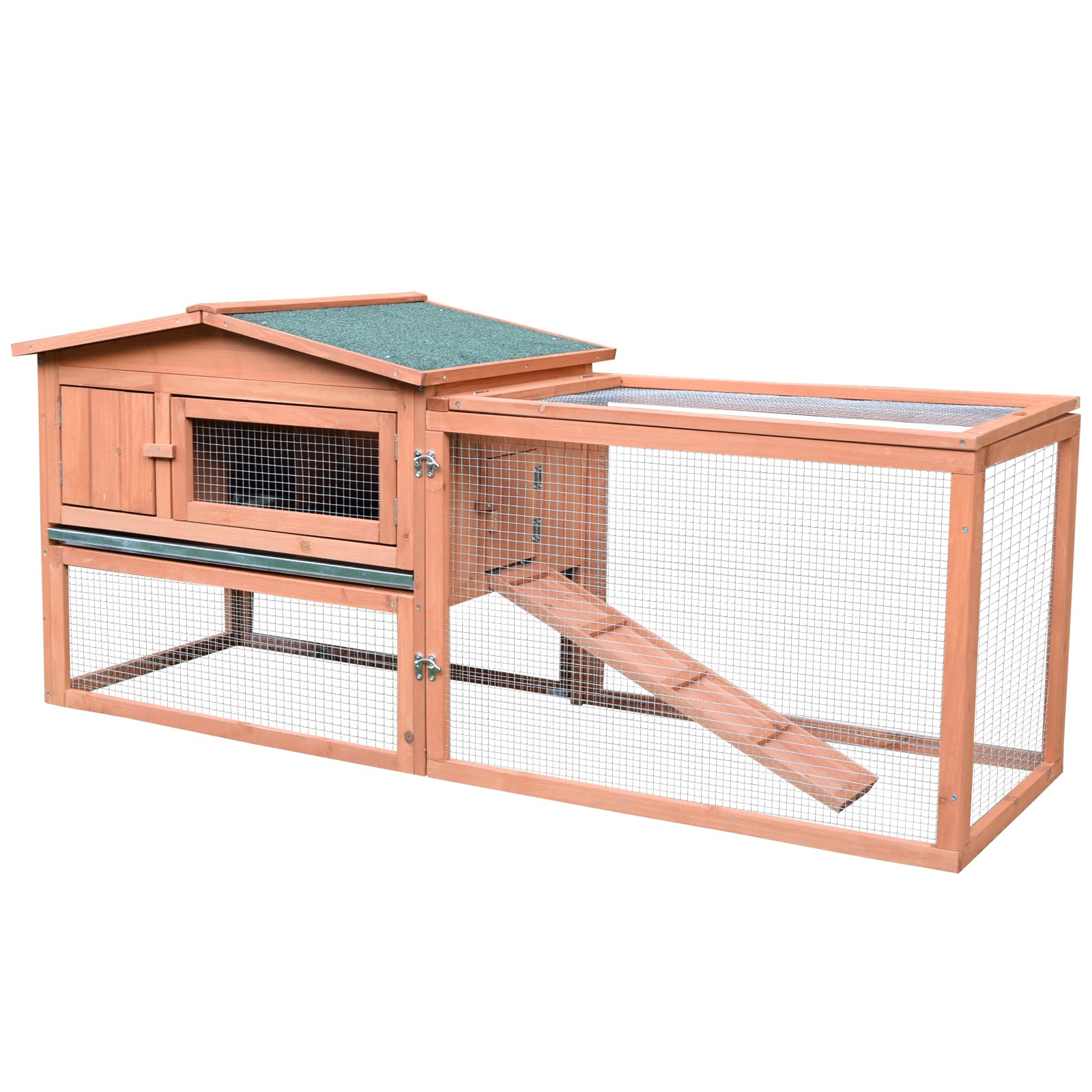 2 Floor Wooden Rabbit Hutch Bunny Cage House Chicken Coop Outdoor Garden Backyard 158 x 58 x 68 cm-0