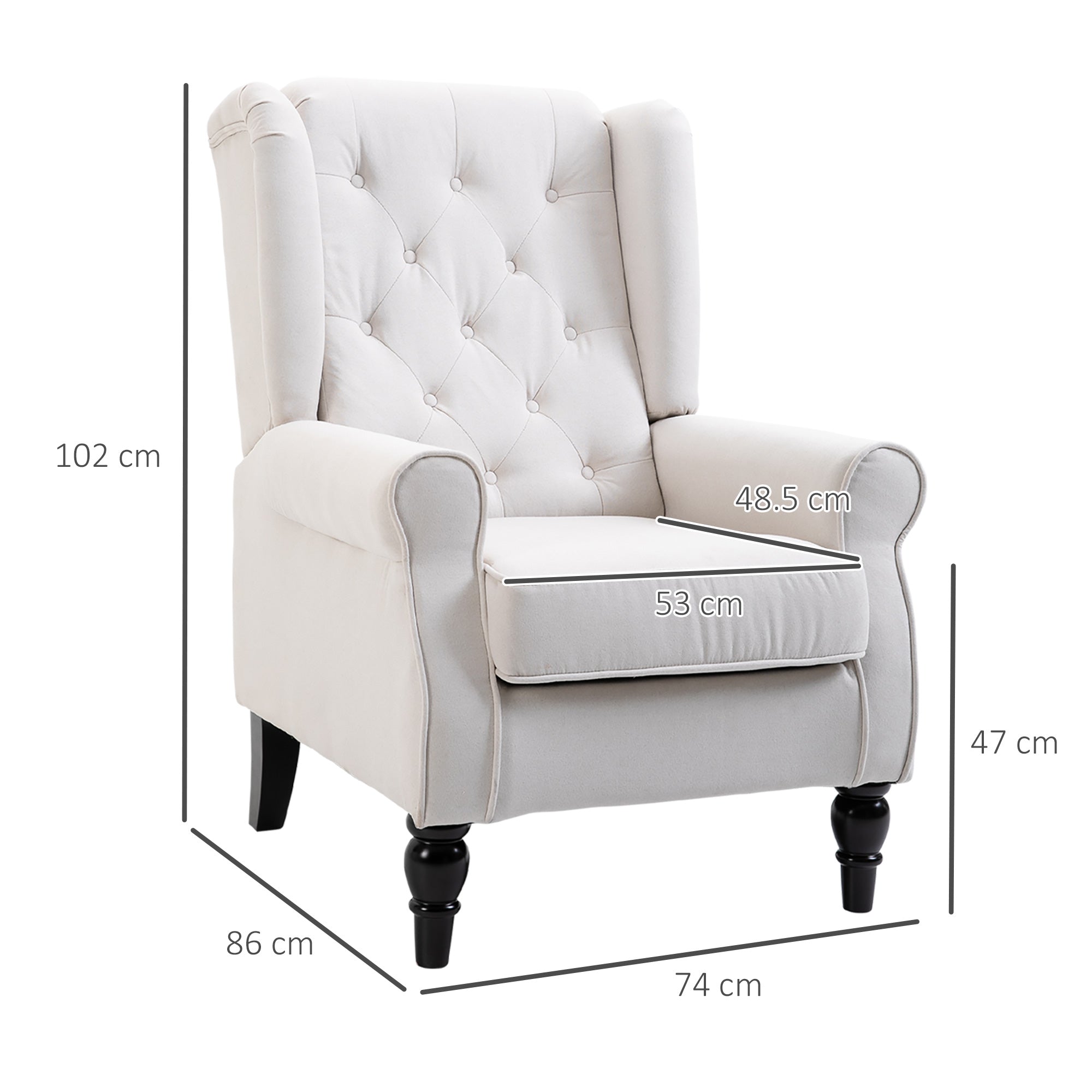 Wingback Accent Chair, Retro Upholstered Button Tufted Occasional Chair for Living Room and Bedroom, Cream White-2