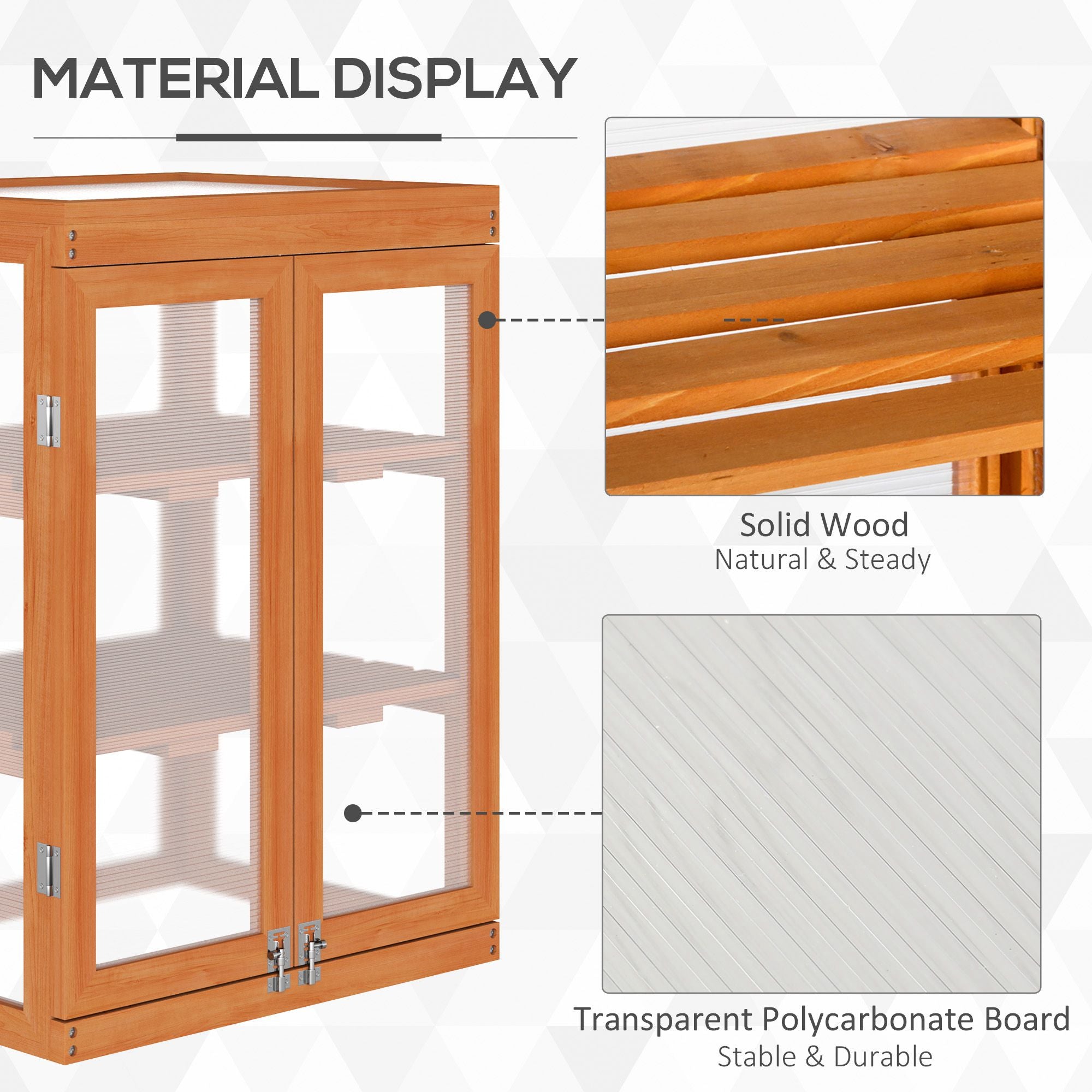 3-tier Wood Greenhouse Garden Polycarbonate Cold Frame Grow House w/ Storage Shelf for Plants, Flowers, Orange-3