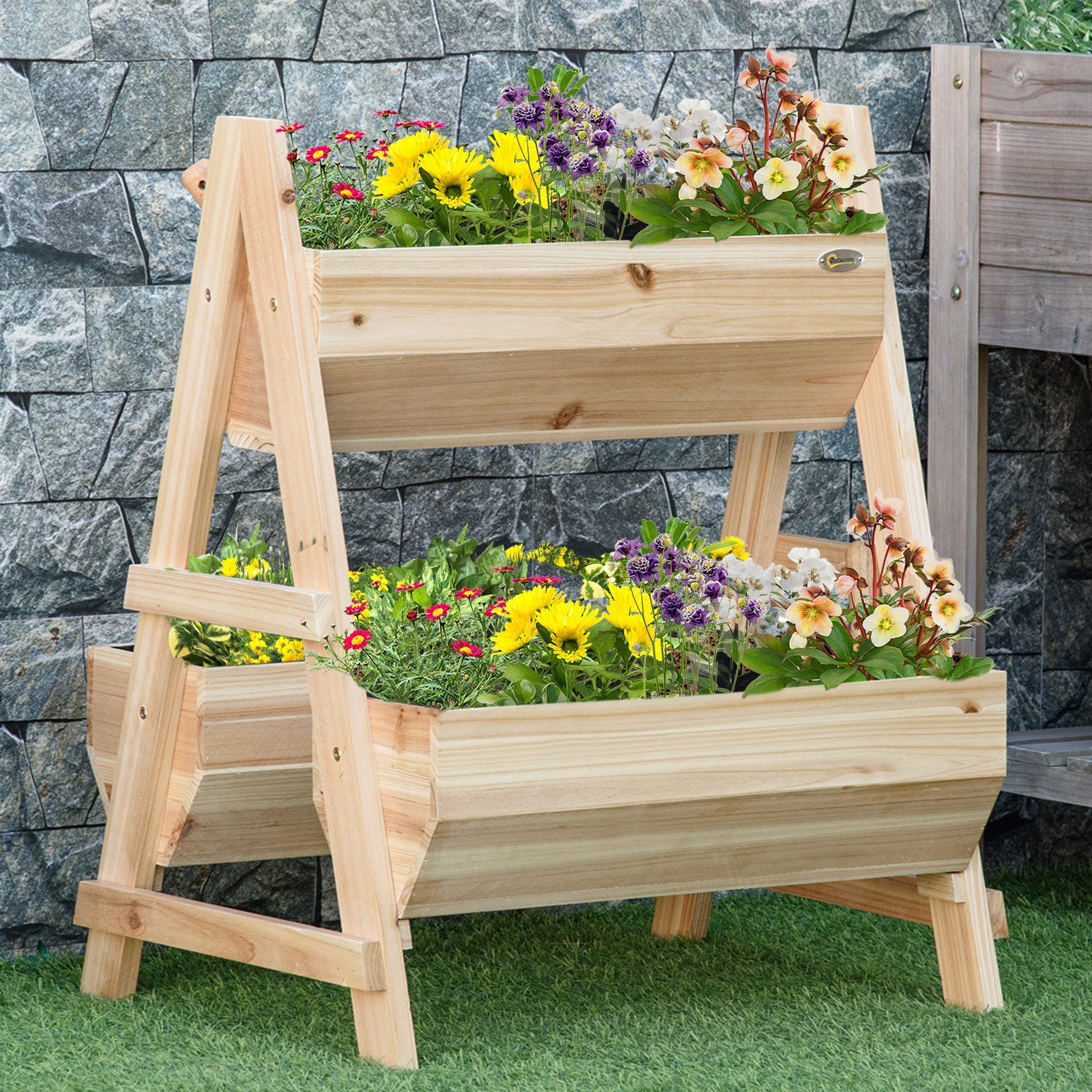 Wood Raised Garden Bed, Outdoor Planter Box with Stand, Nonwoven Fabric for Vegetables, Herbs, Flowers, Natural-1