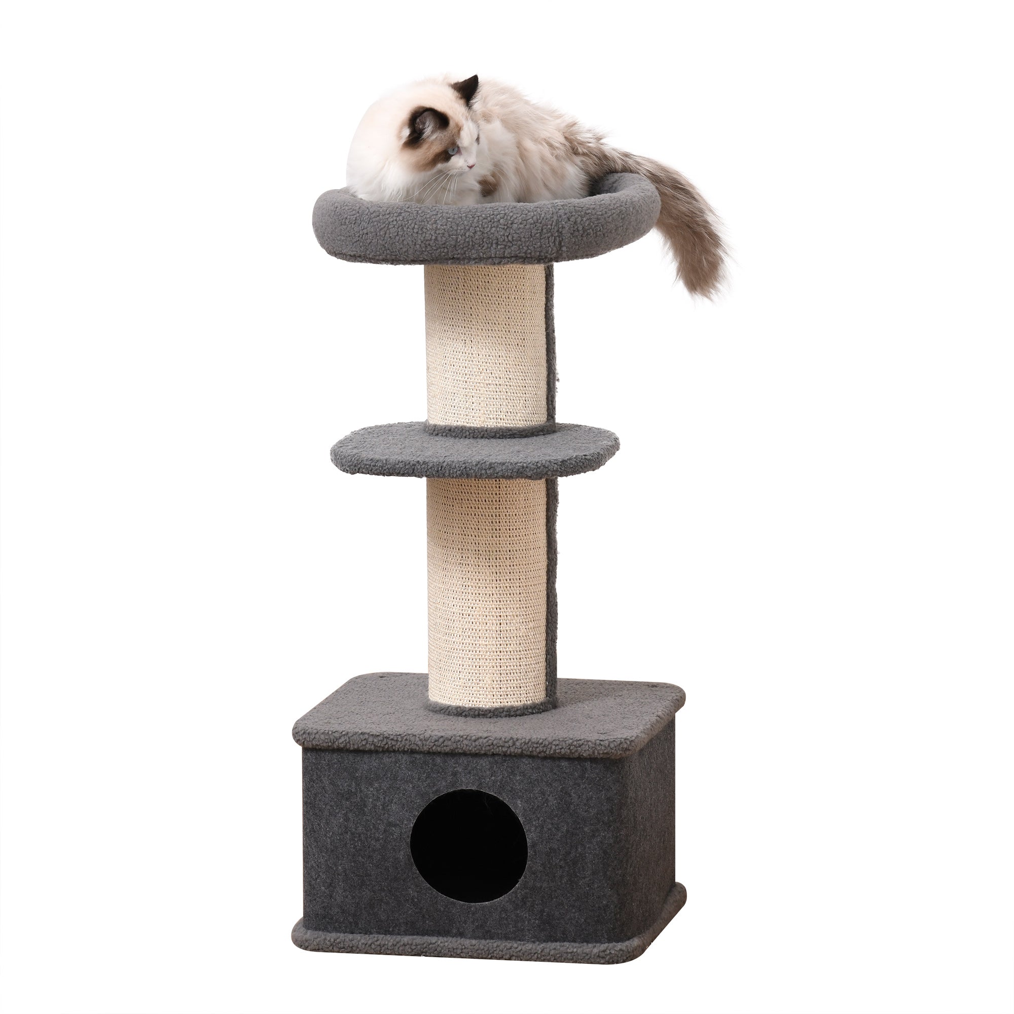 Cat Tree Kitten Tower Multi-level Activity Centre Pet Furniture with Sisal Scratching Post Condo Plush Perches Grey-0