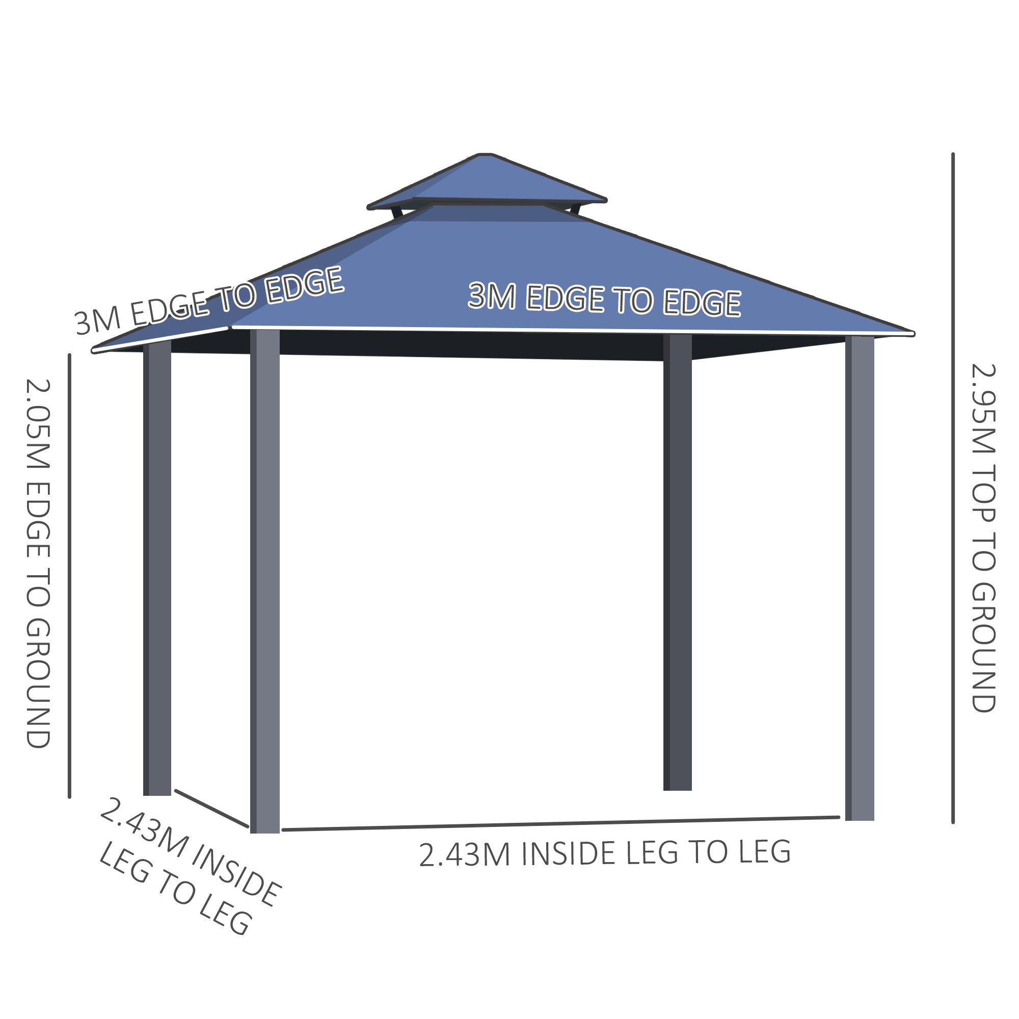 3 x 3(m) Polycarbonate Hardtop Gazebo Canopy with Double-Tier Roof and Aluminium Frame, Garden Pavilion with Mosquito Netting and Curtains-2