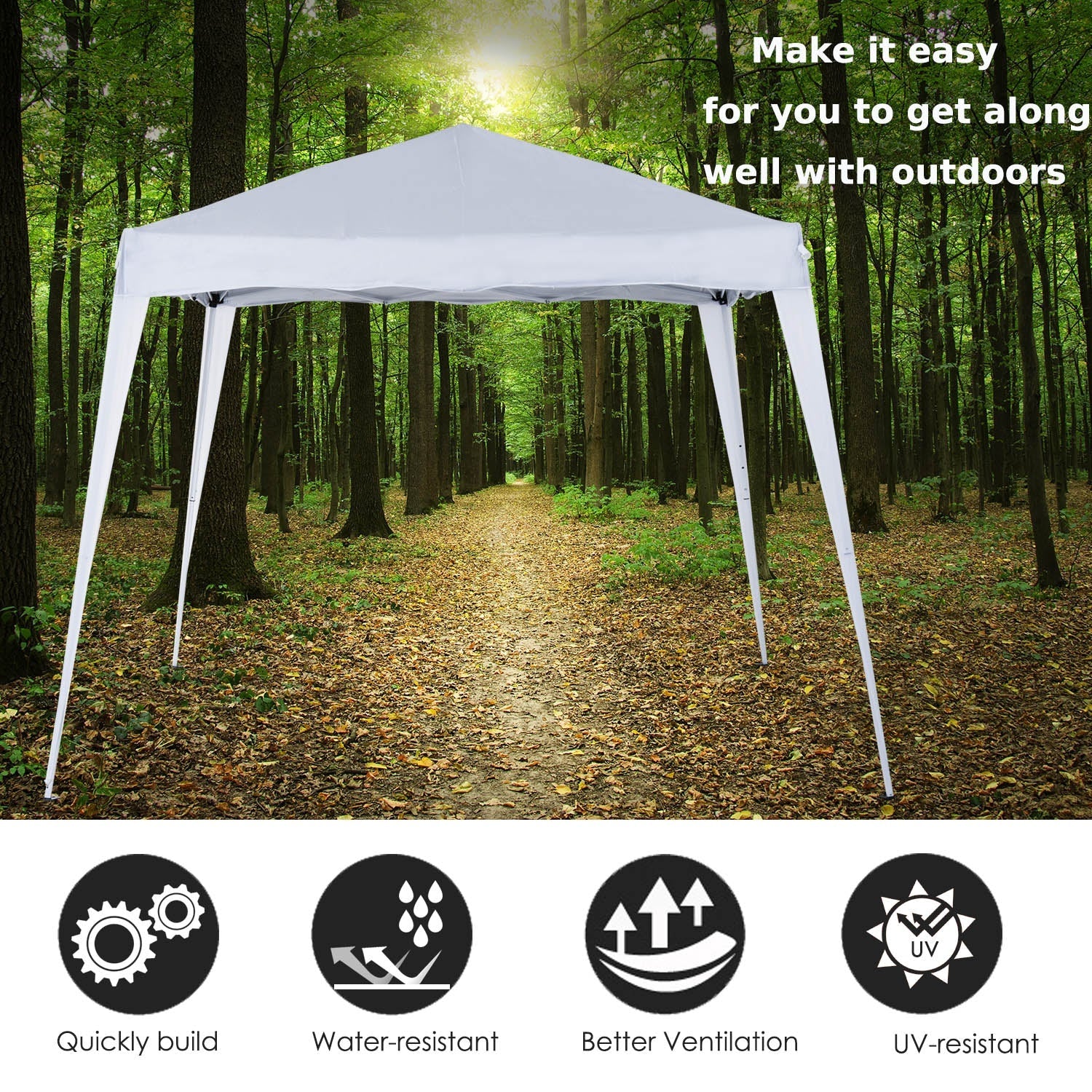 3 x 3 m Canopy Tent Slant Leg Pop Up Gazebo w/ Carry Bag, Height Adjustable Party Tent Instant Event Shelter for Garden, Patio, White-3