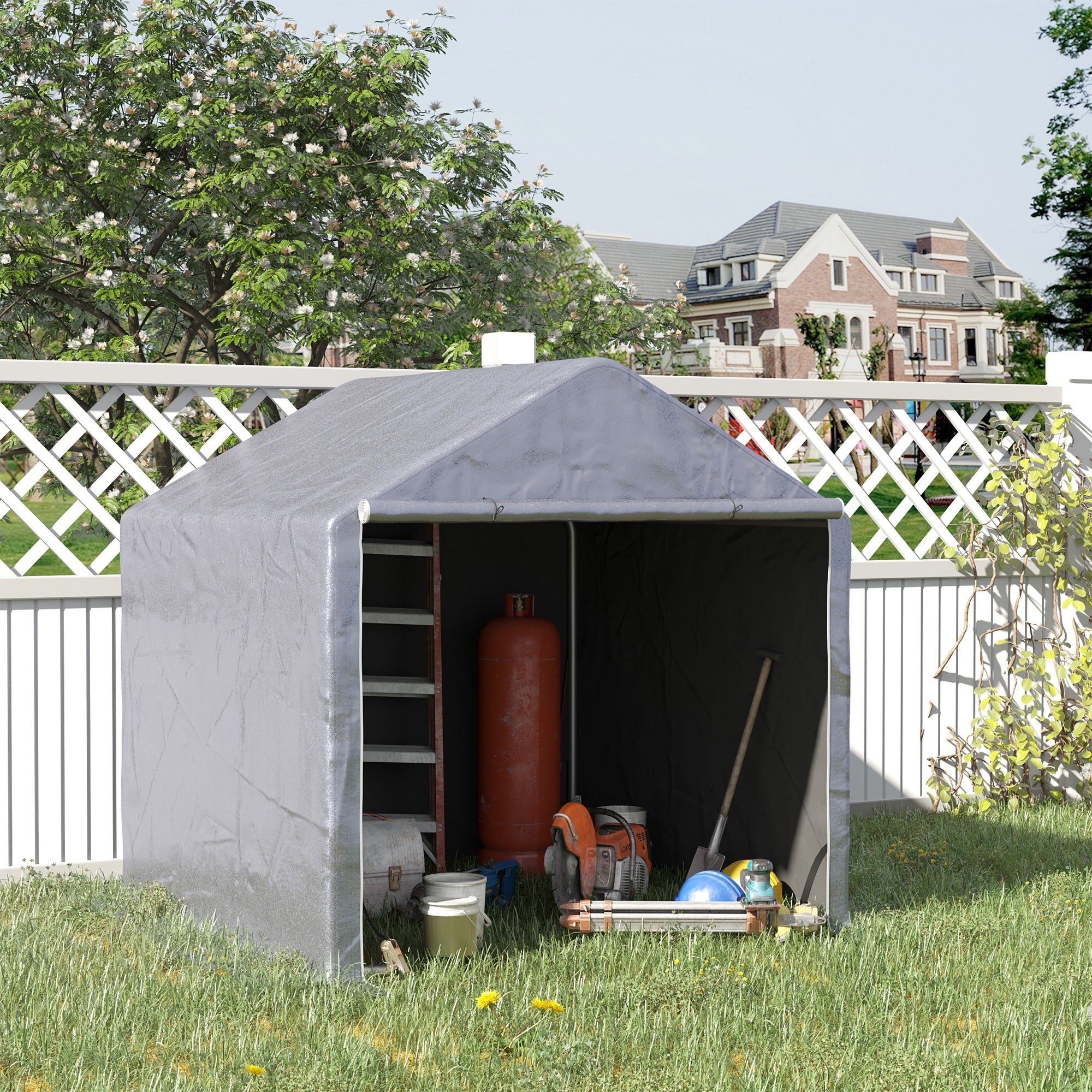 2 x 2m Garden Garage Storage Tent Galvanized Steel Outdoor Carport Gazebo Waterproof UV-Resistant - Grey-1