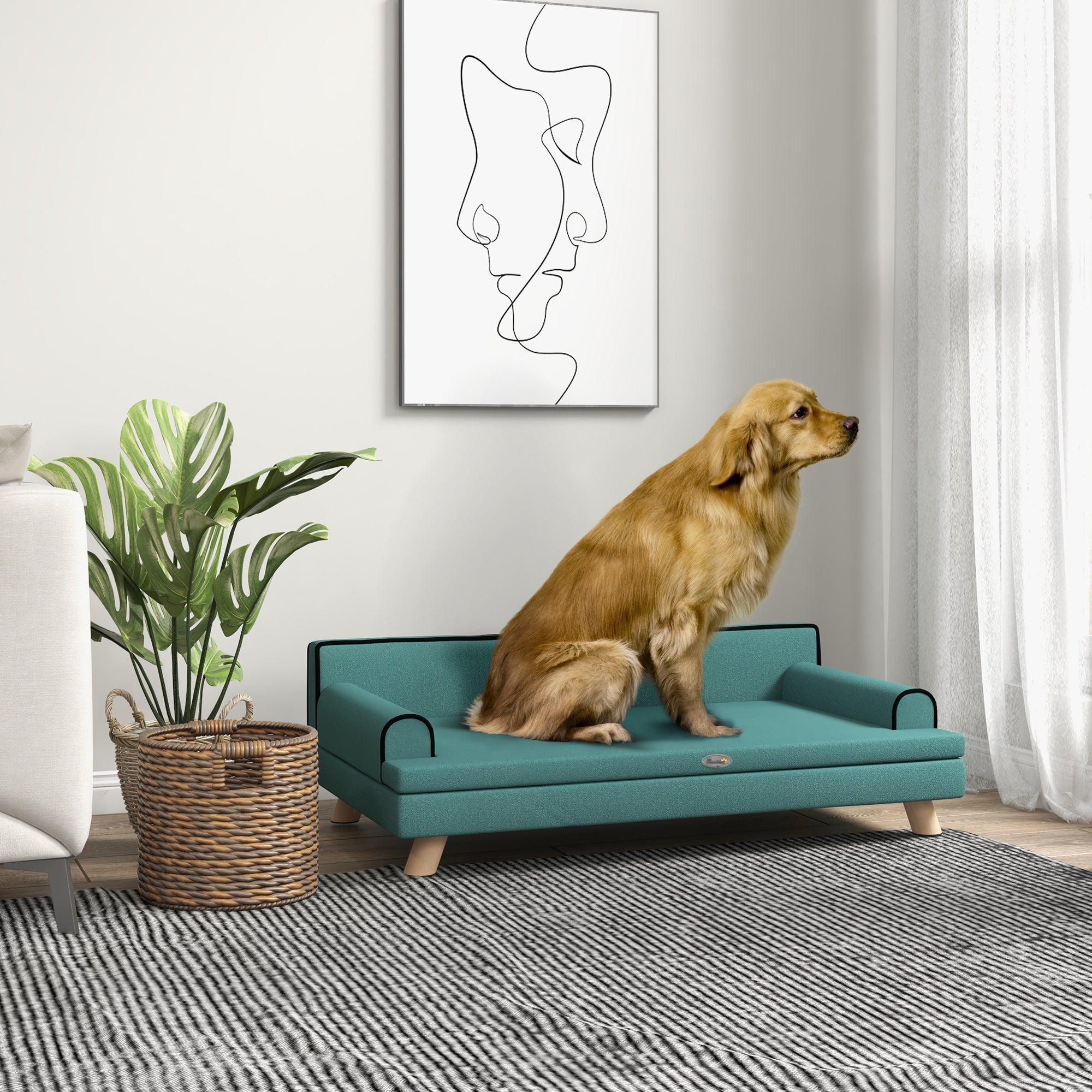 Dog Sofa with Legs Water-resistant Fabric, Pet Chair Bed for Large, Medium Dogs, Green, 100 x 62 x 32 cm-1