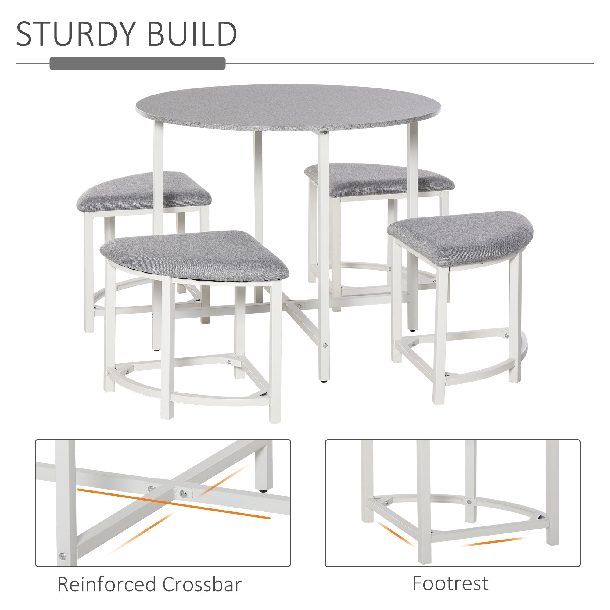 Modern Round Dining Table Set with 4 Upholstered Stools for Dining Room, Kitchen, Dinette-4