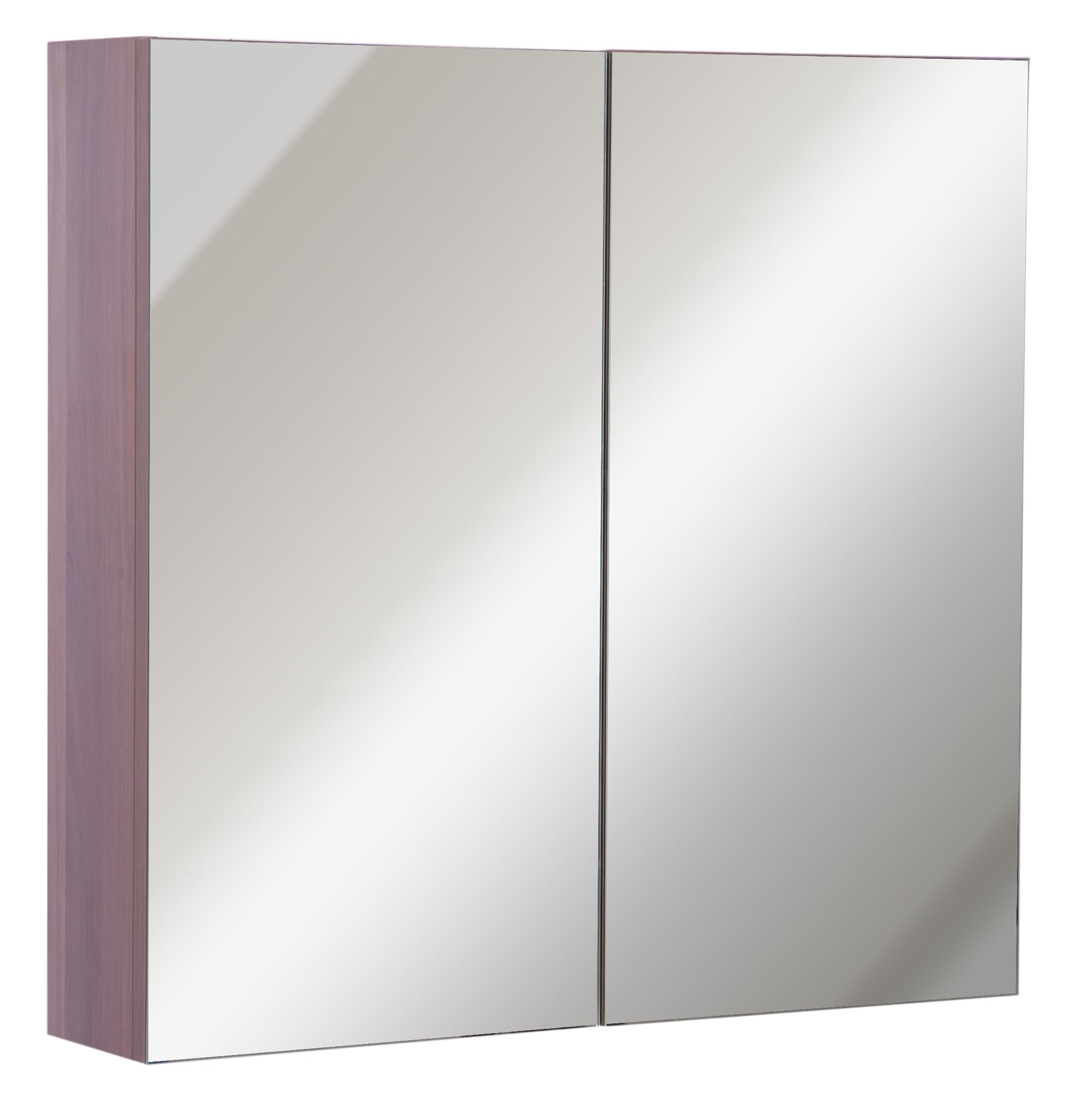 Wall Mounted Glass Bathroom Mirror Cabinet Storage Shelf, 63Wx60Hx13.5T cm-Light Walnut-0