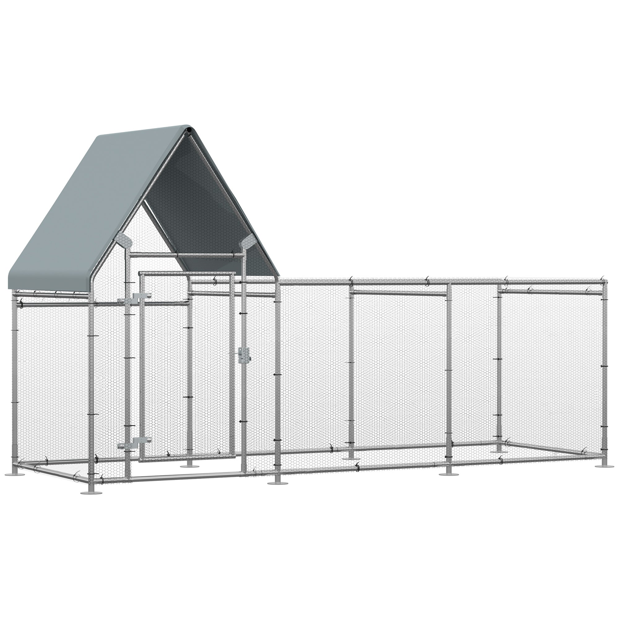 Walk In Chicken Run, Large Galvanized Chicken House, Hen Poultry House Cage, Outdoor Rabbit Hutch Metal Enclosure w/ Water-Resist Cover-0