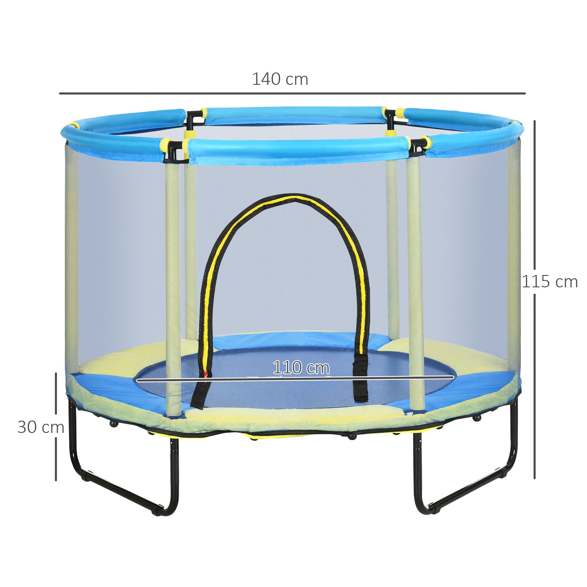 140 cm Kids Trampoline Indoor Bouncer Jumper with Security Enclosure Net, Bungee Gym for Children 1-6 Years Old, Blue-2