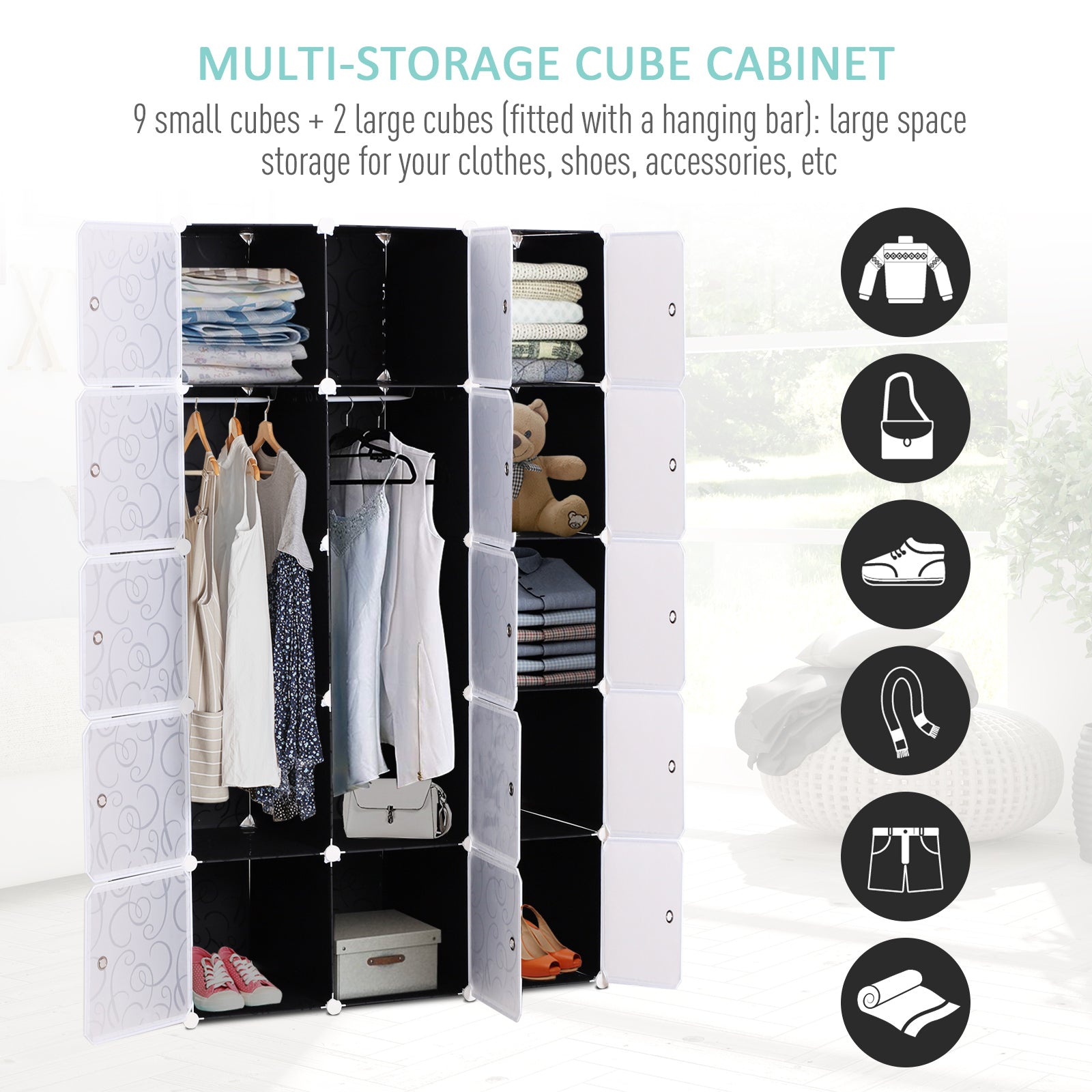 Cube DIY Wardrobe Portable Interlocking Plastic Modular Closet Bedroom Clothes Organiser Storage Cabinet-4