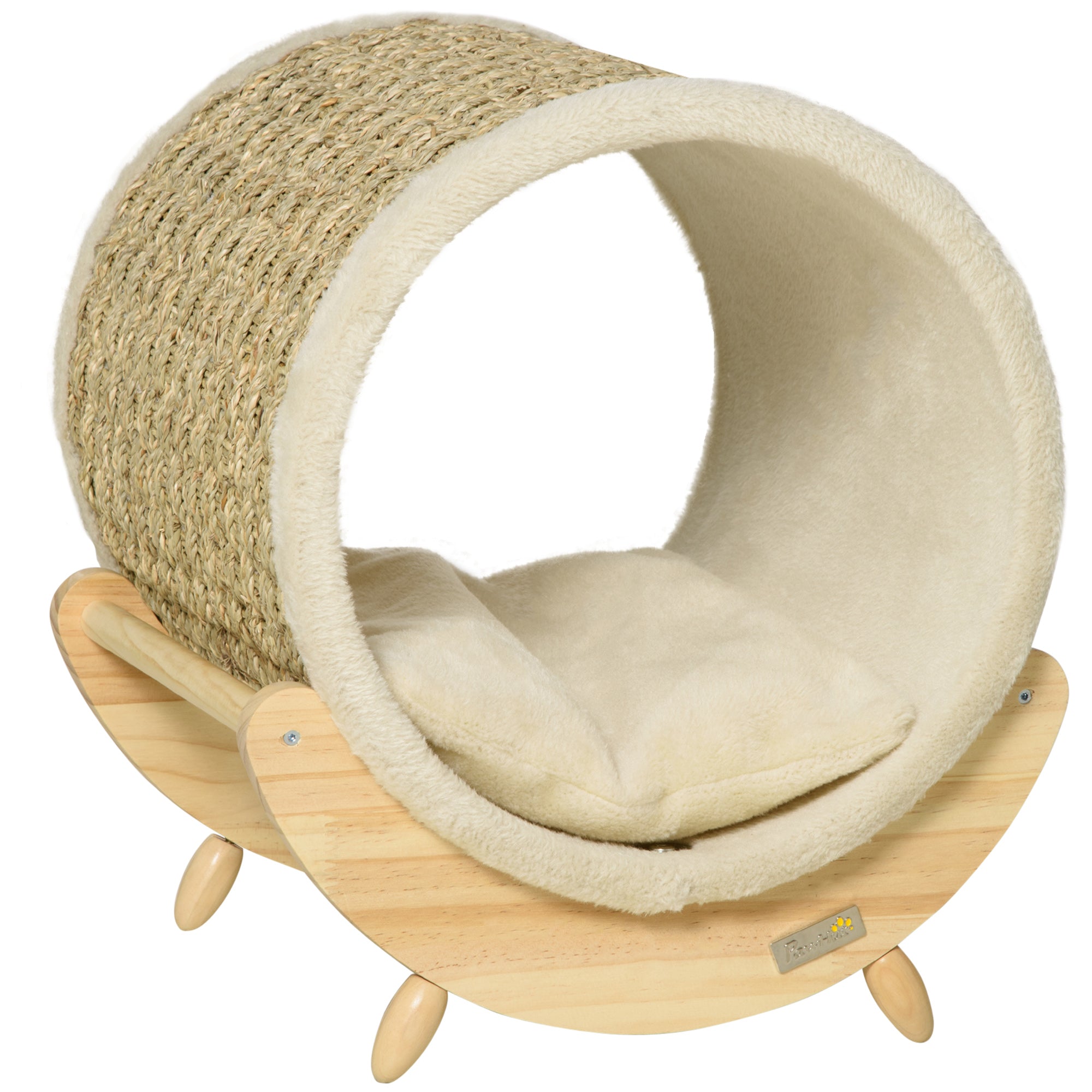 Elevated Cat House, Kitten Bed, Pet Shelter, Wrapped with Scratcher, Soft Cushion, 41 x 38 x 43 cm, Khaki-0